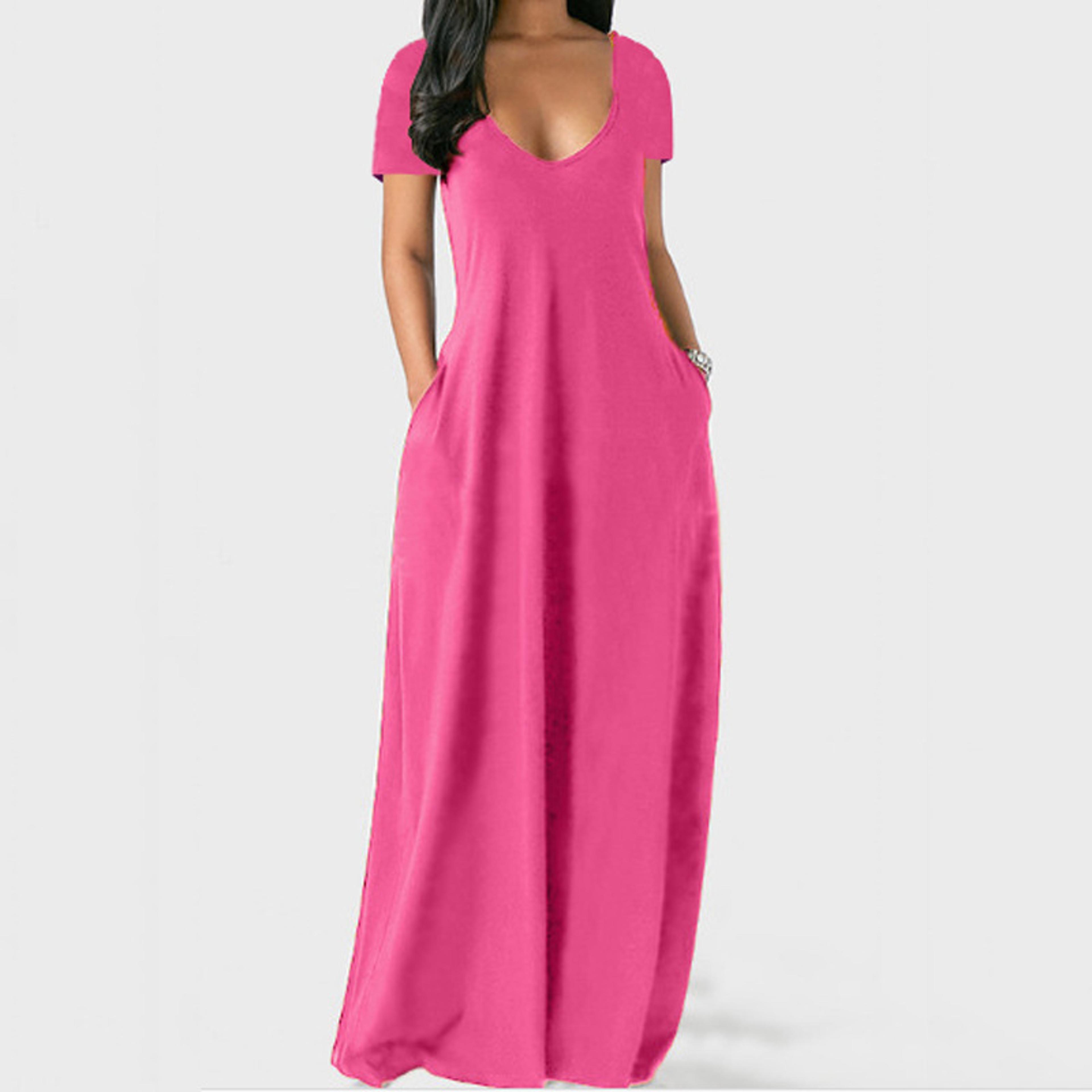 women's sexy deep v solid color dress, european and american spring and summer long skirt