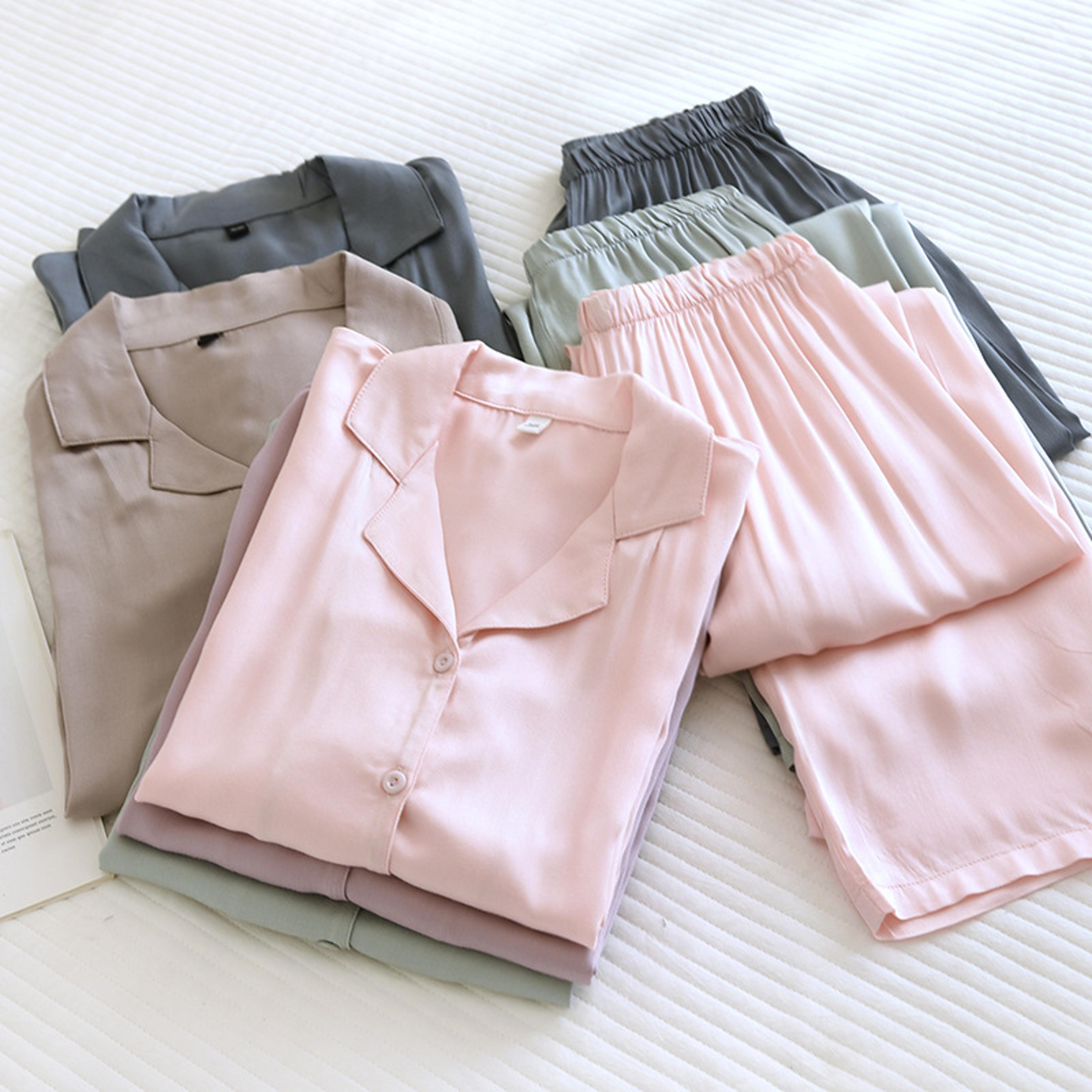 spring pajama sets men and women's cotton silk pajamas long sleeved pants thin satin home clothing pure color couple