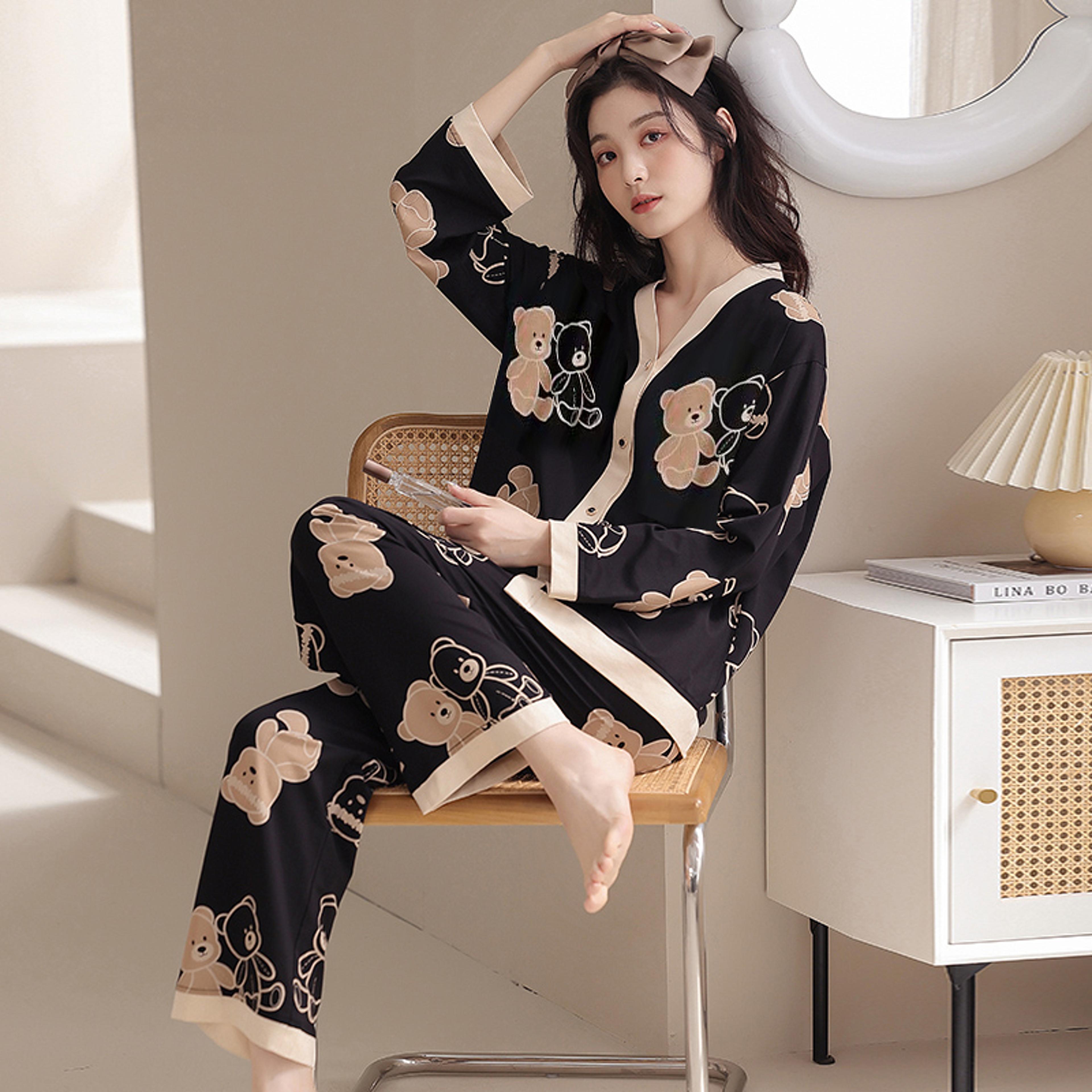 women's polyester pajamas fresh ins style cartoon print lounges spring fall homewear set