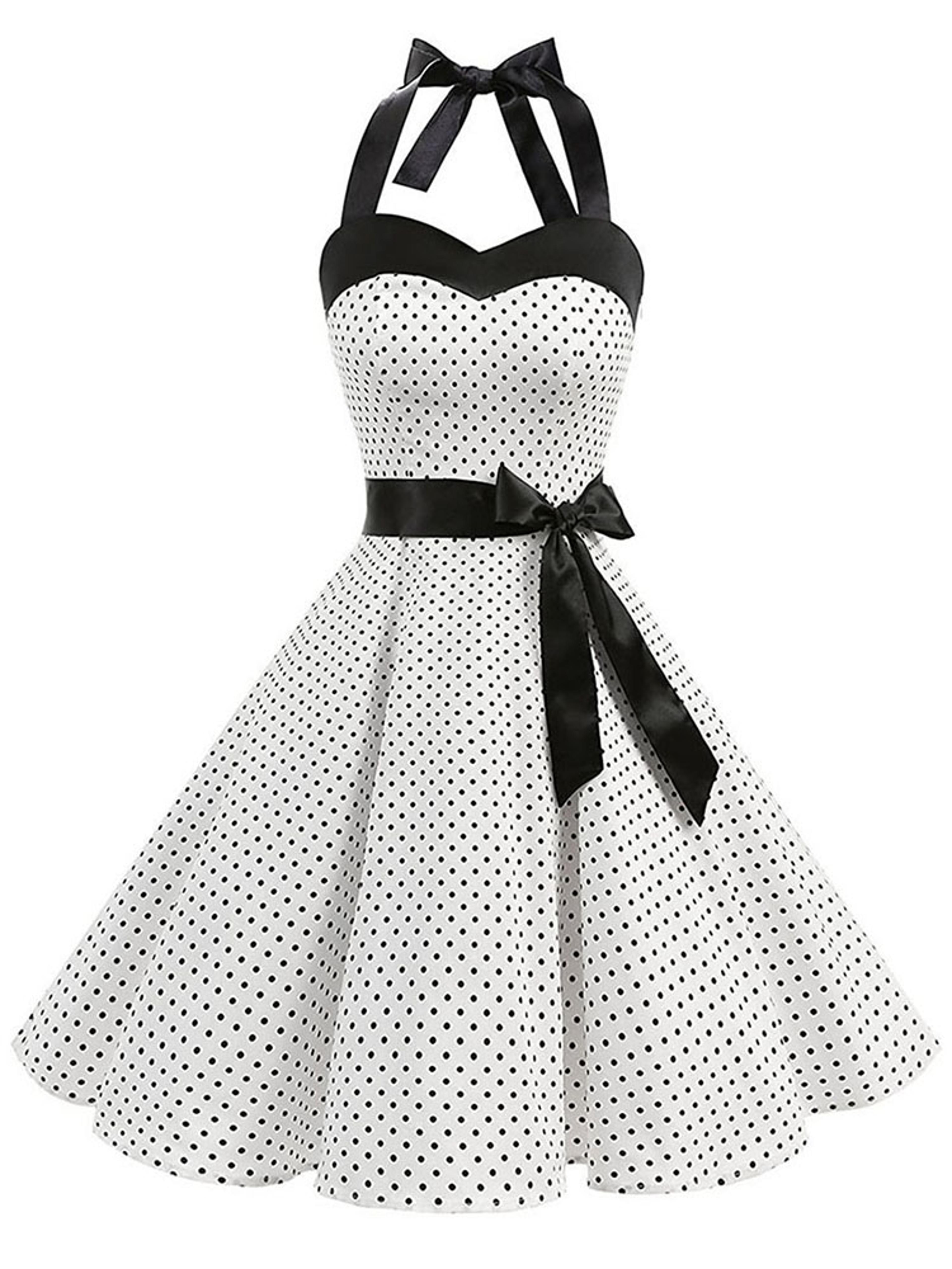 women polka dot print summer dress, sexy retro white halter vintage robe femme pin up rockabilly party dress