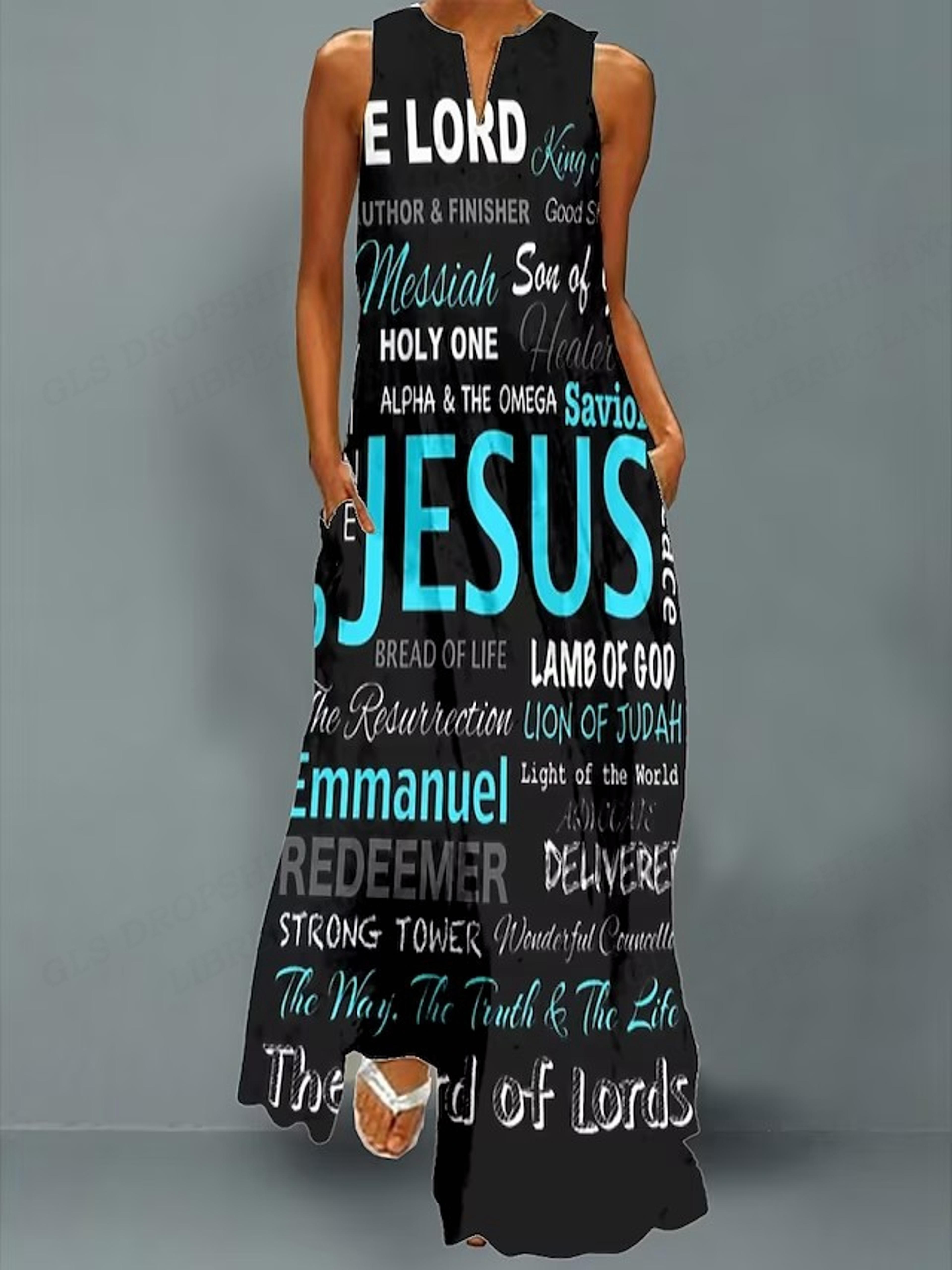 christian jesus dress women fashion casual maxi long party evening dresses letter print sundress luxury robes