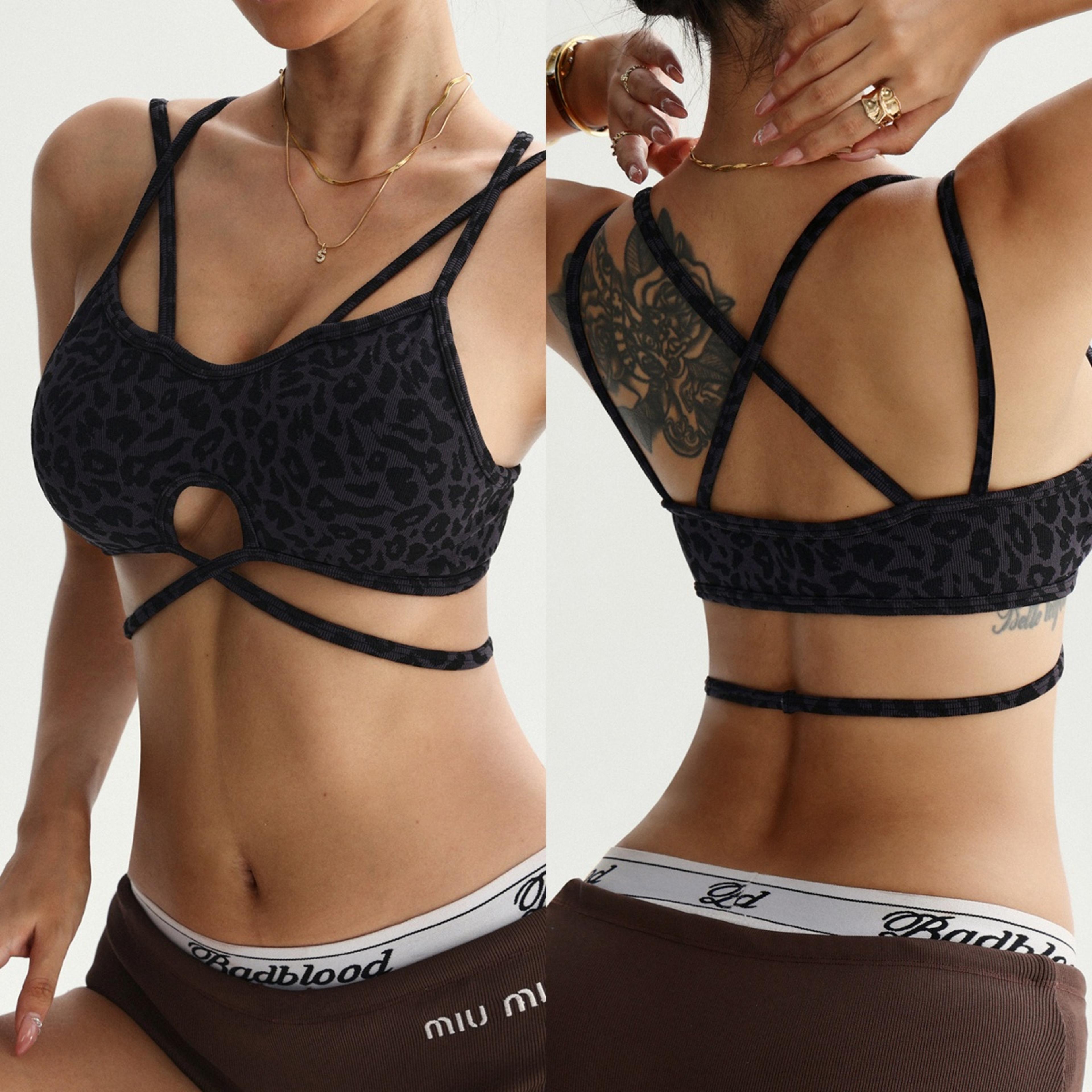 flexcurve leopard seamless sports bra for women cross back yoga workout crop top