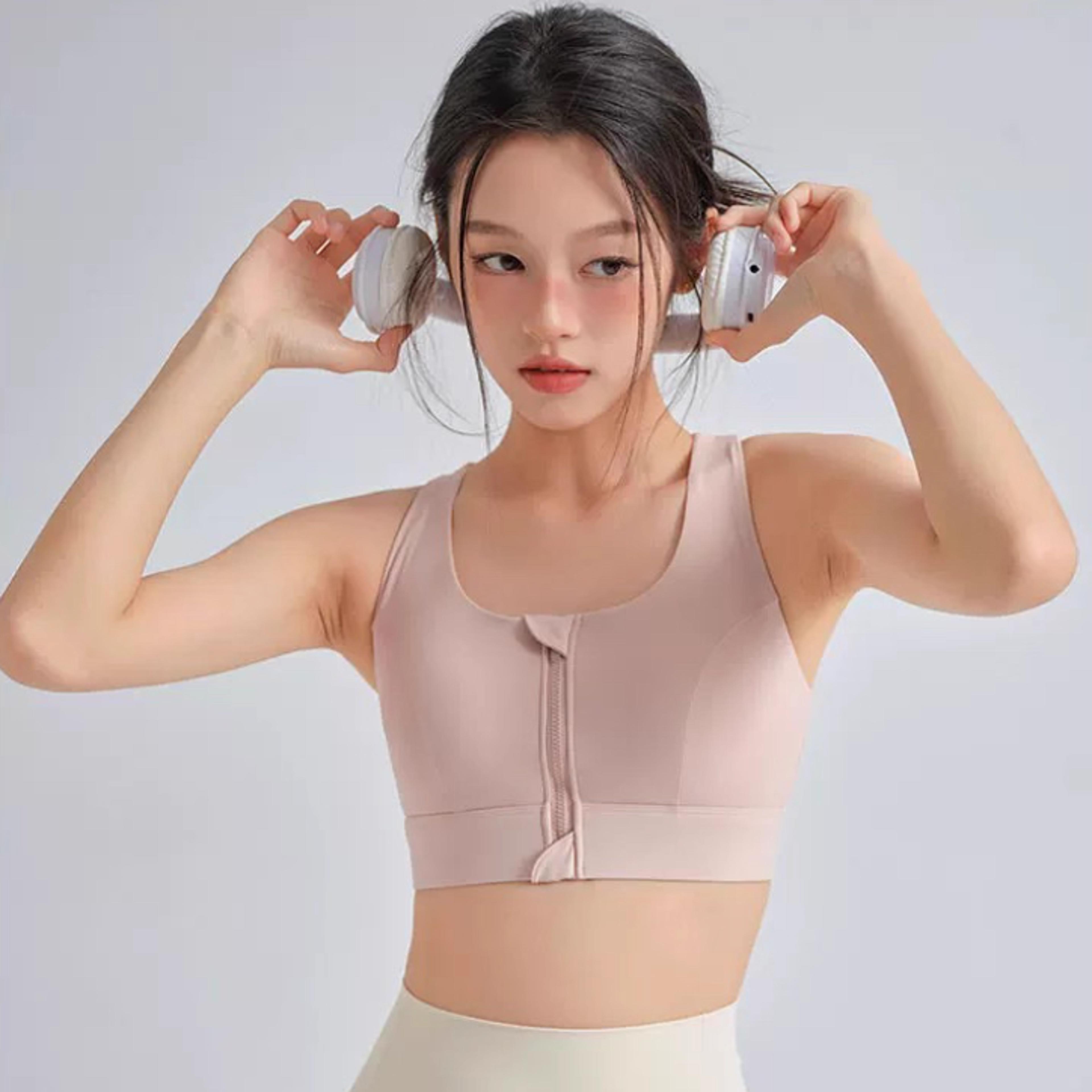 flexlift high impact sports bra with front zipper & fixed support cups