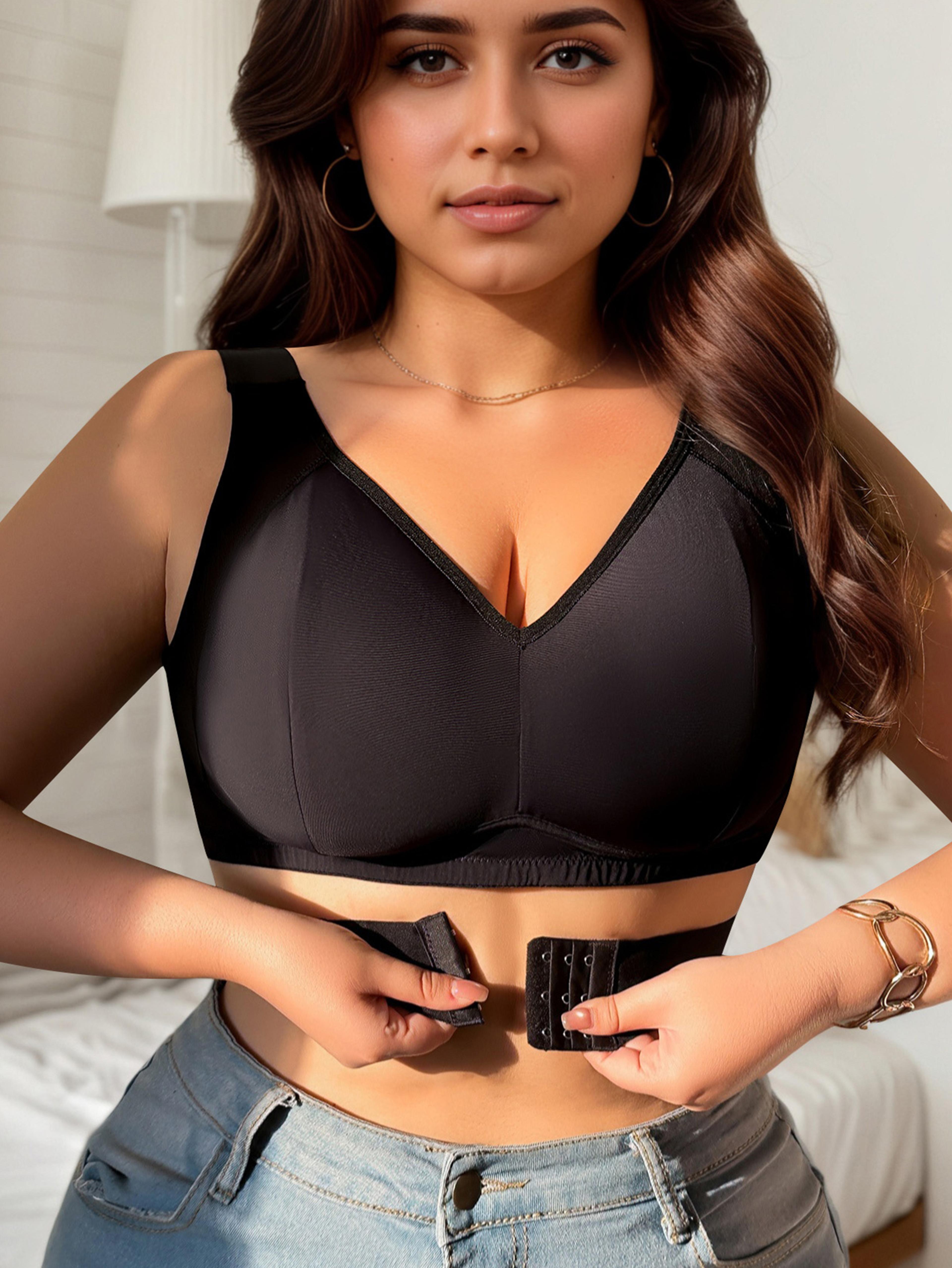 plus size front button comfort bra wireless seamless support