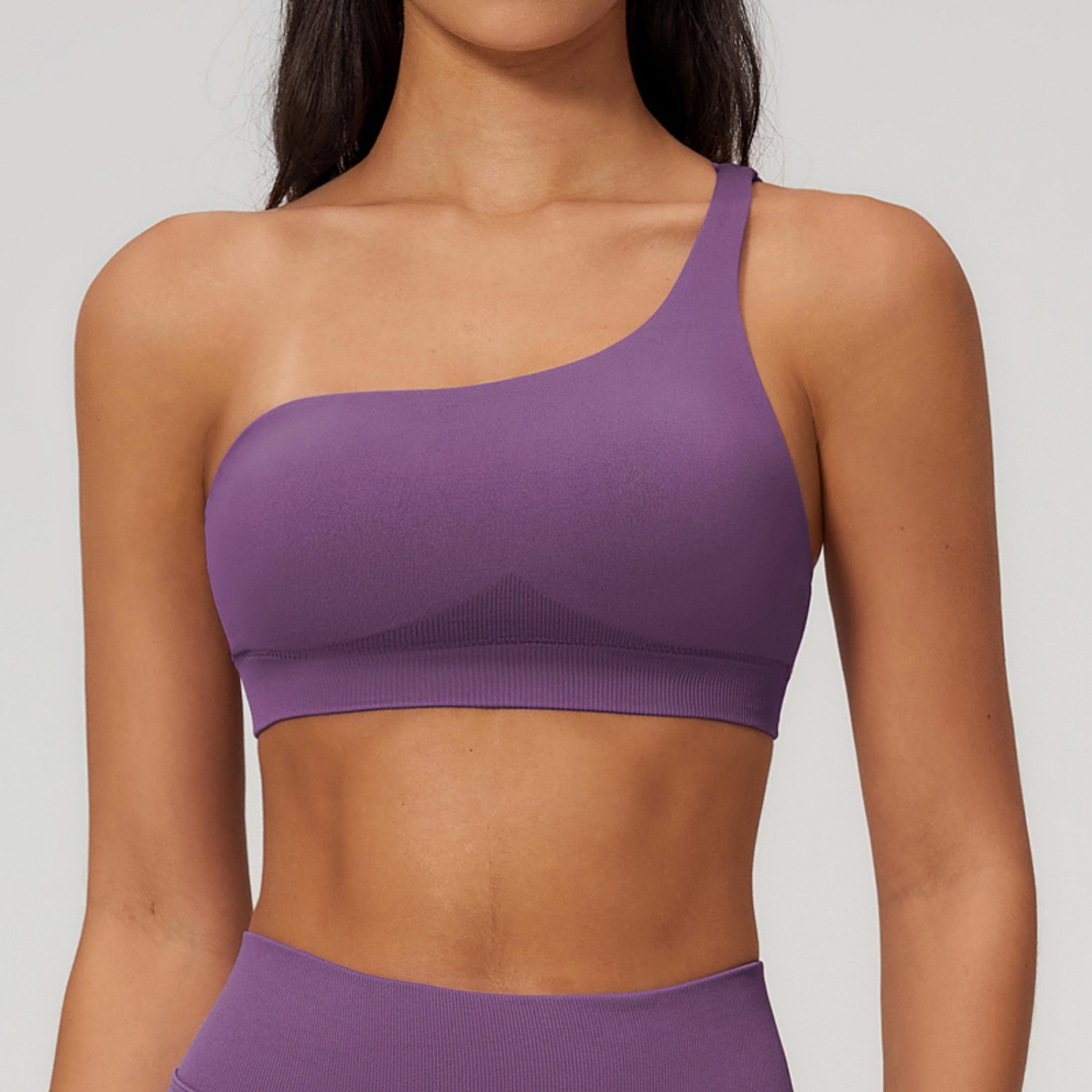 premium single shoulder sports bra – stylish backless gym & yoga fitness top with quick dry support