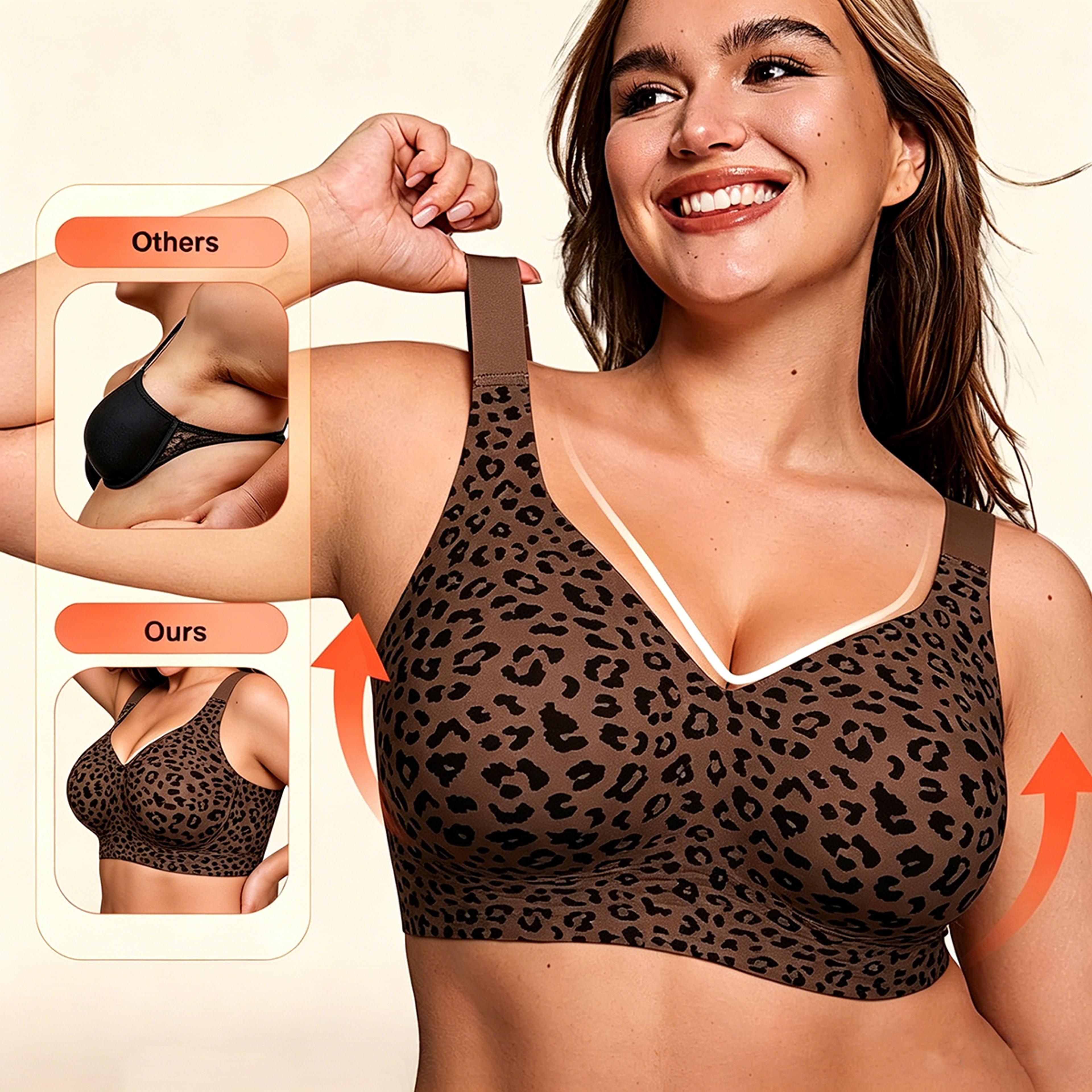 premium leopard print wire free bra breathable seamless support plus size bra