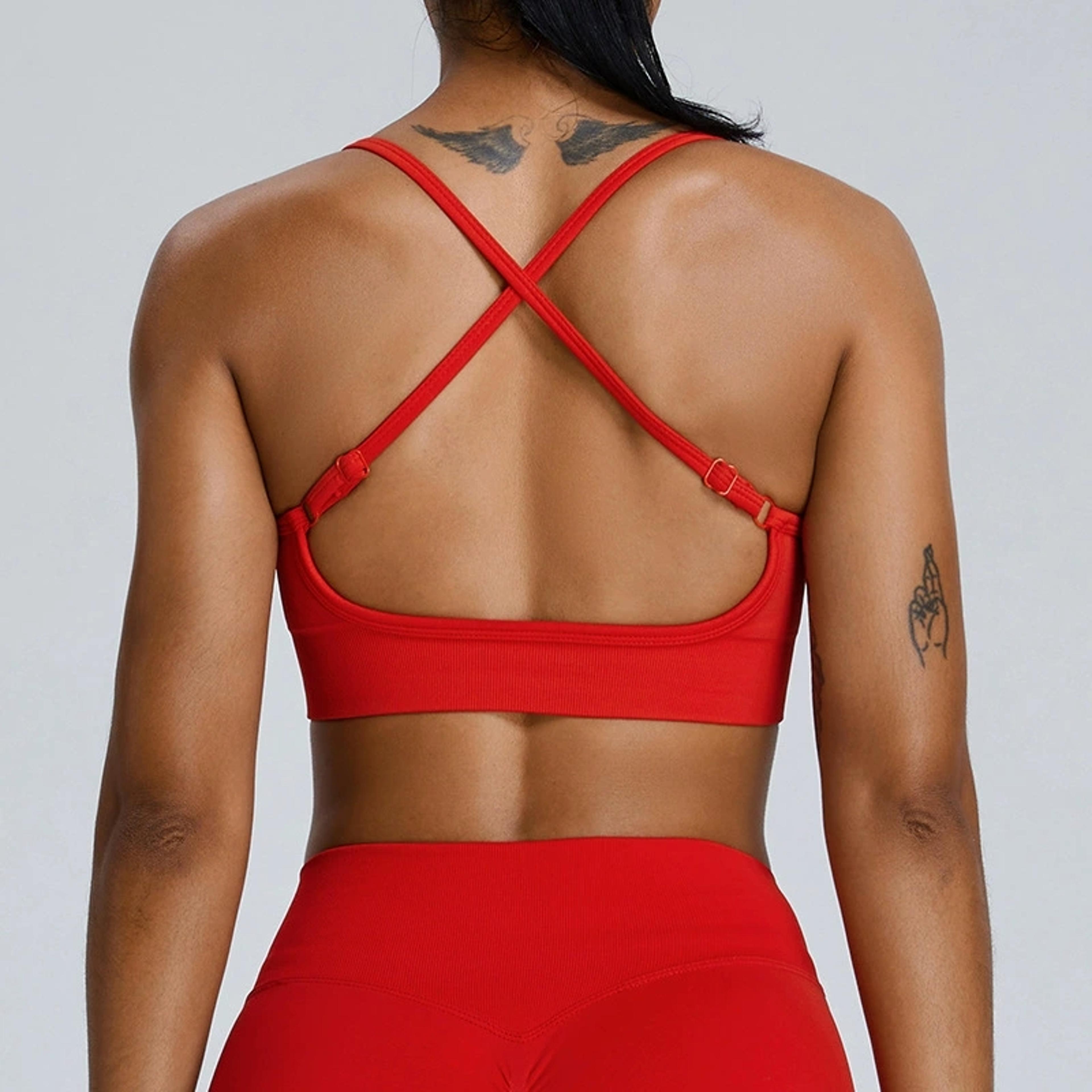 seamless cross back high support women sports bra top with push up chest pads