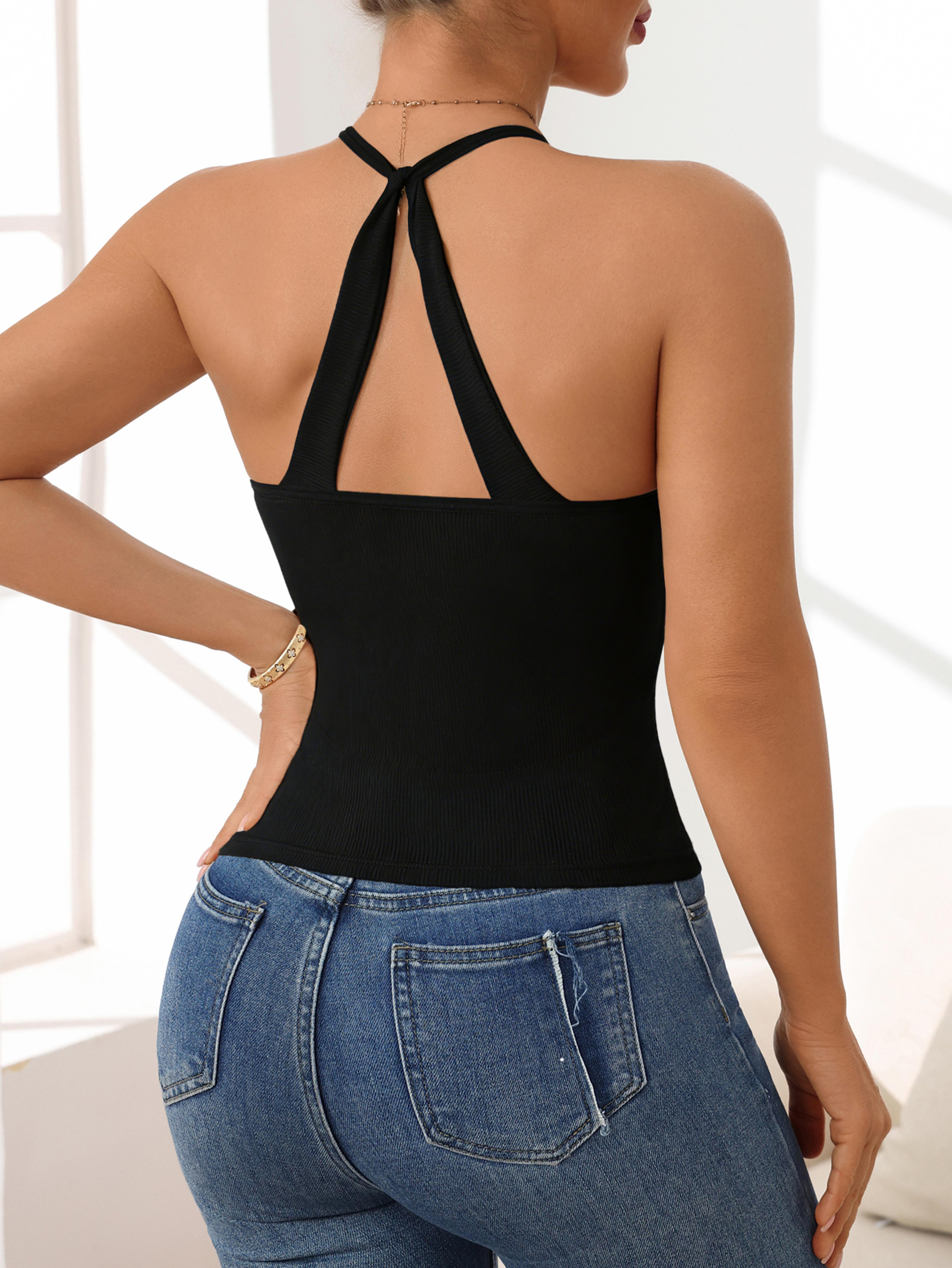 seamless backless camisole tank top for women with adjustable straps & built in chest pads halter