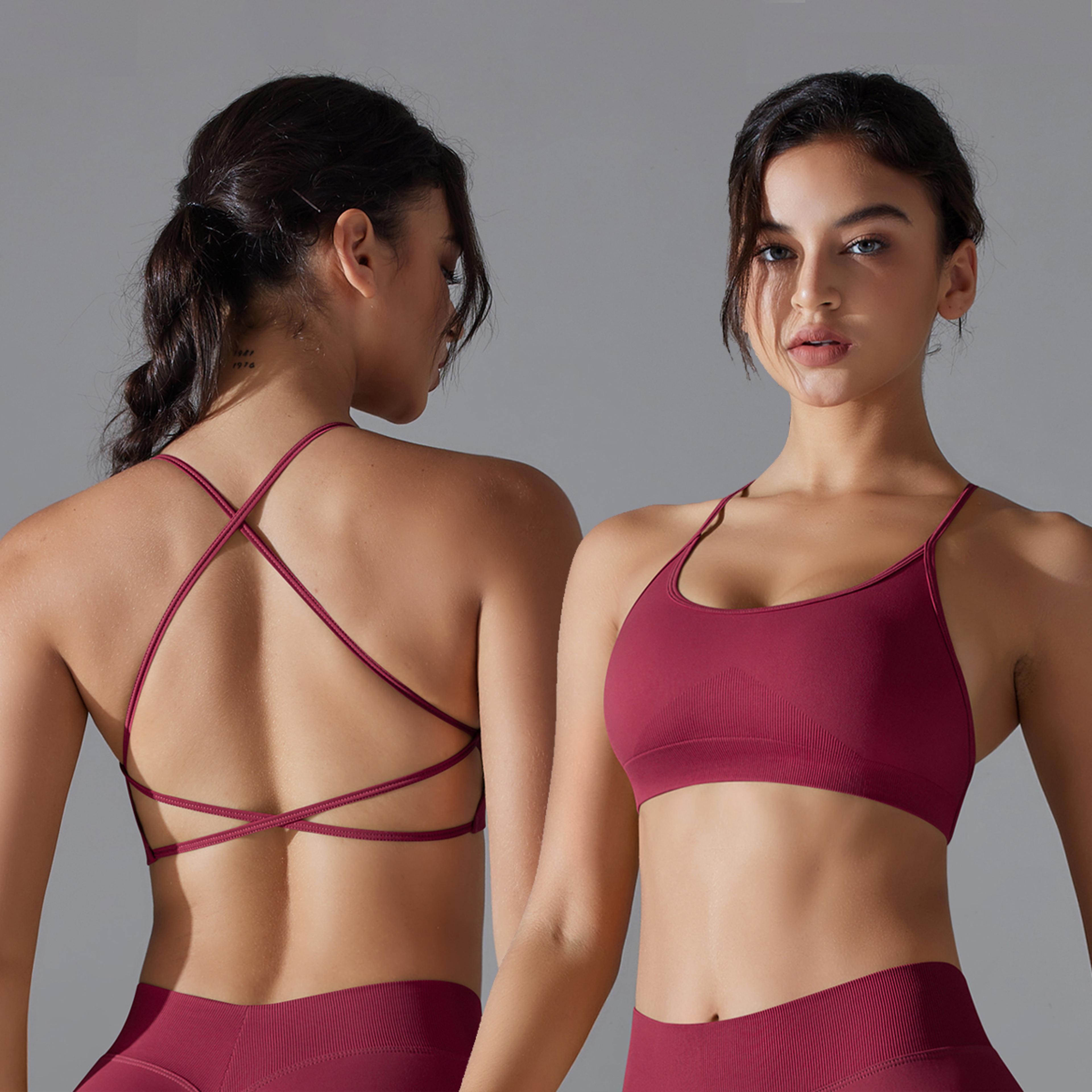 women cross back padded workout bra – supportive yoga bra & running sports bra for gym training