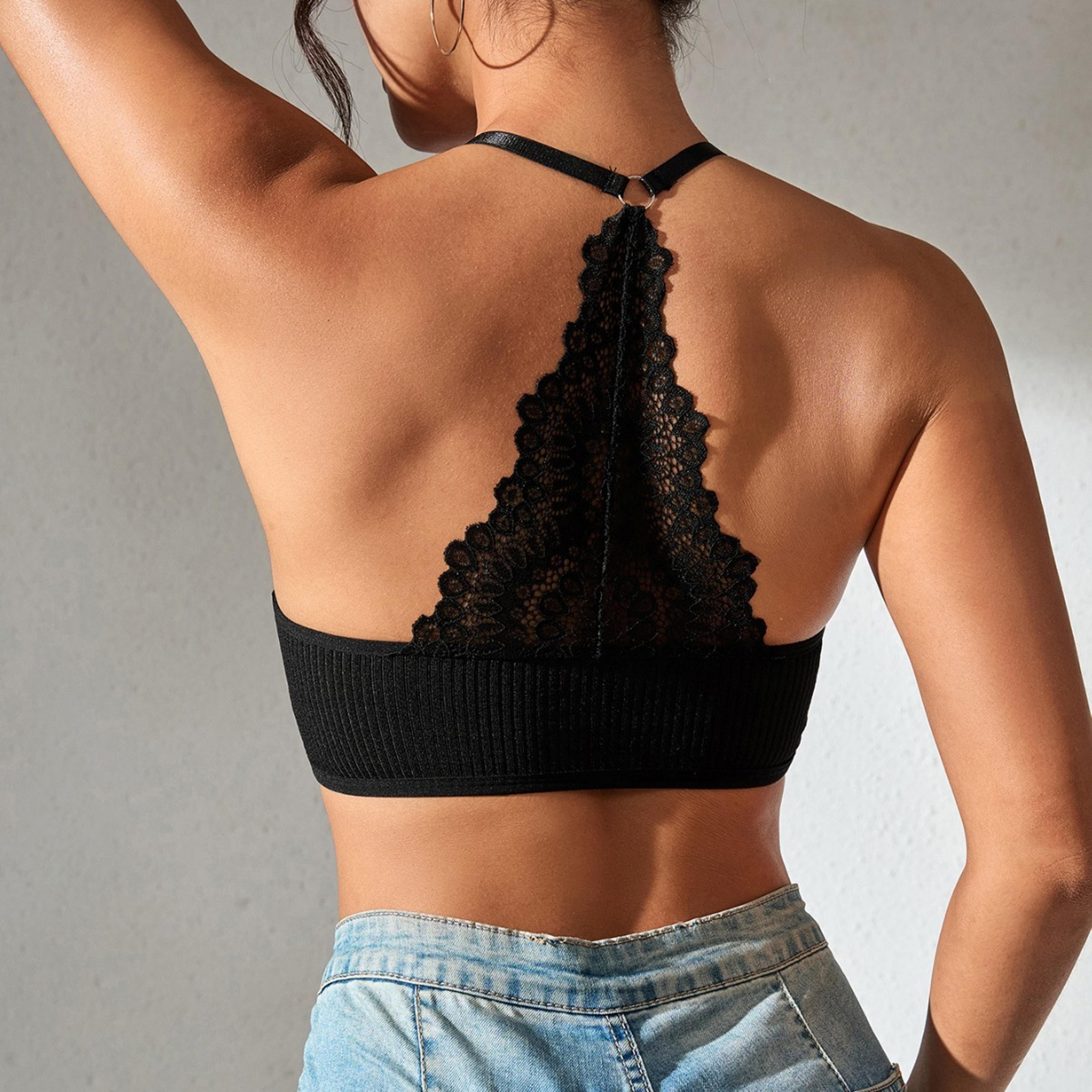 wireless ribbed bra backless lingerie – breathable camisole bralette for women