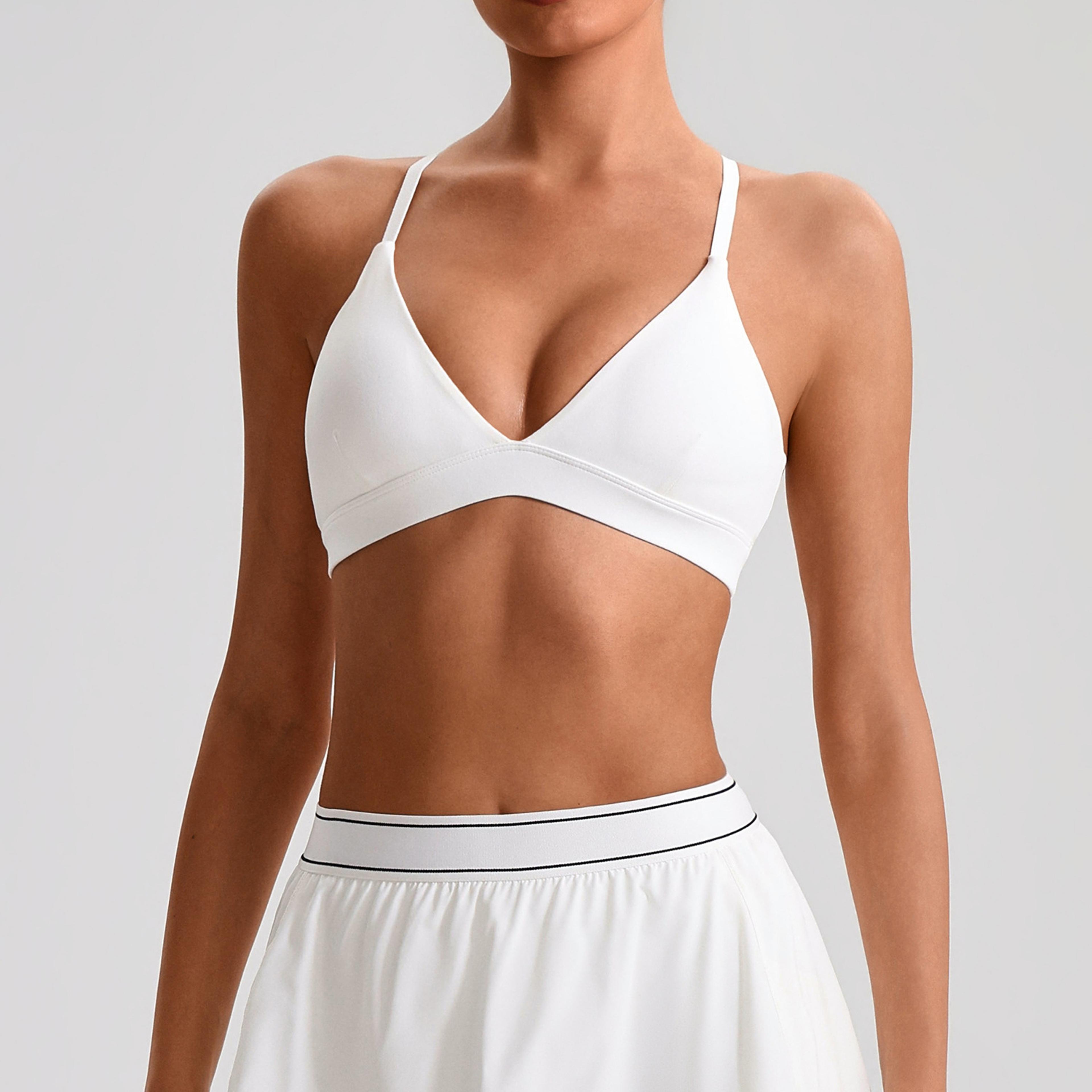 yoga sports bra with quick dry support and strappy back