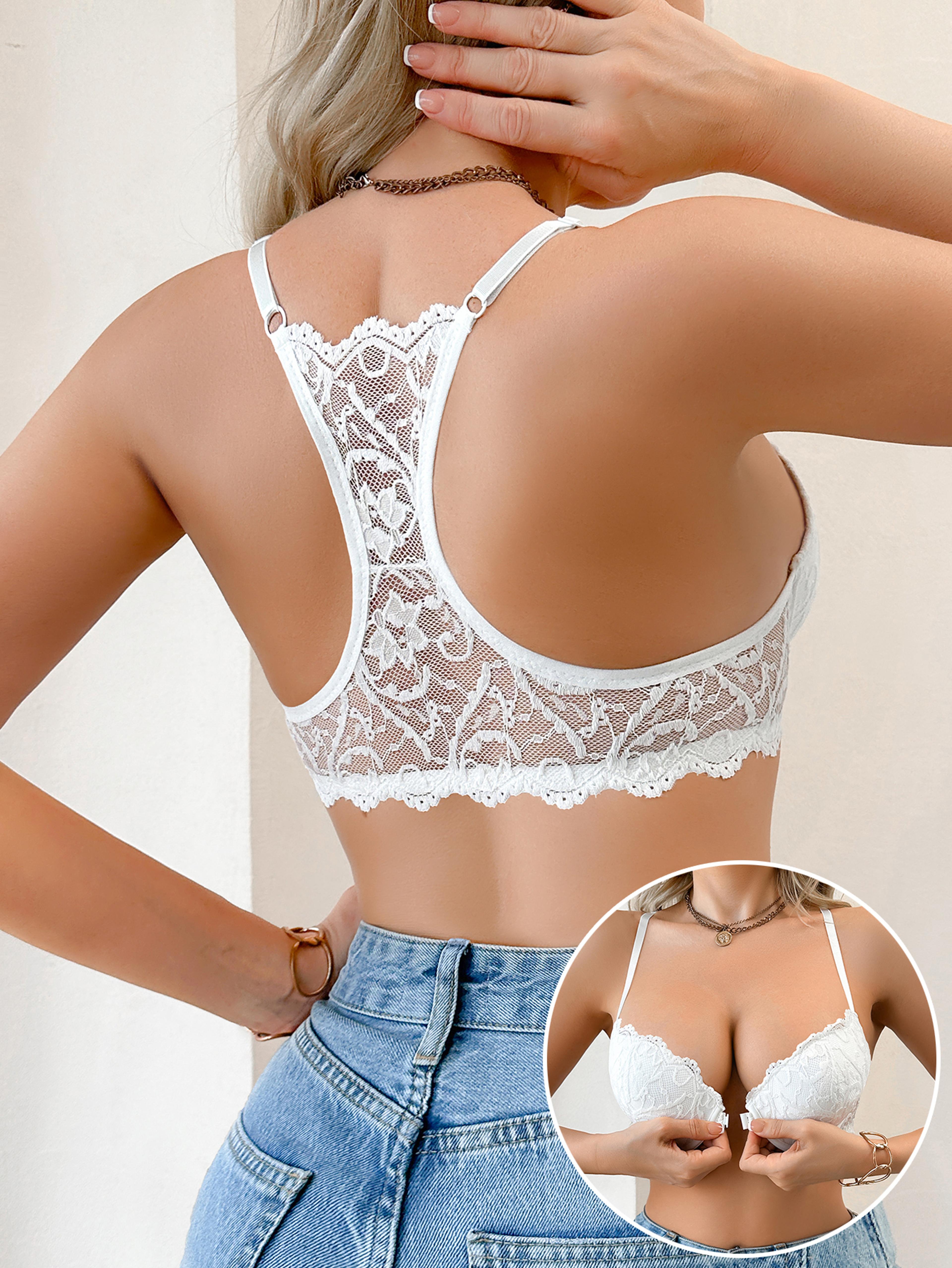 floral front clasp bra lace push up padded backless bra