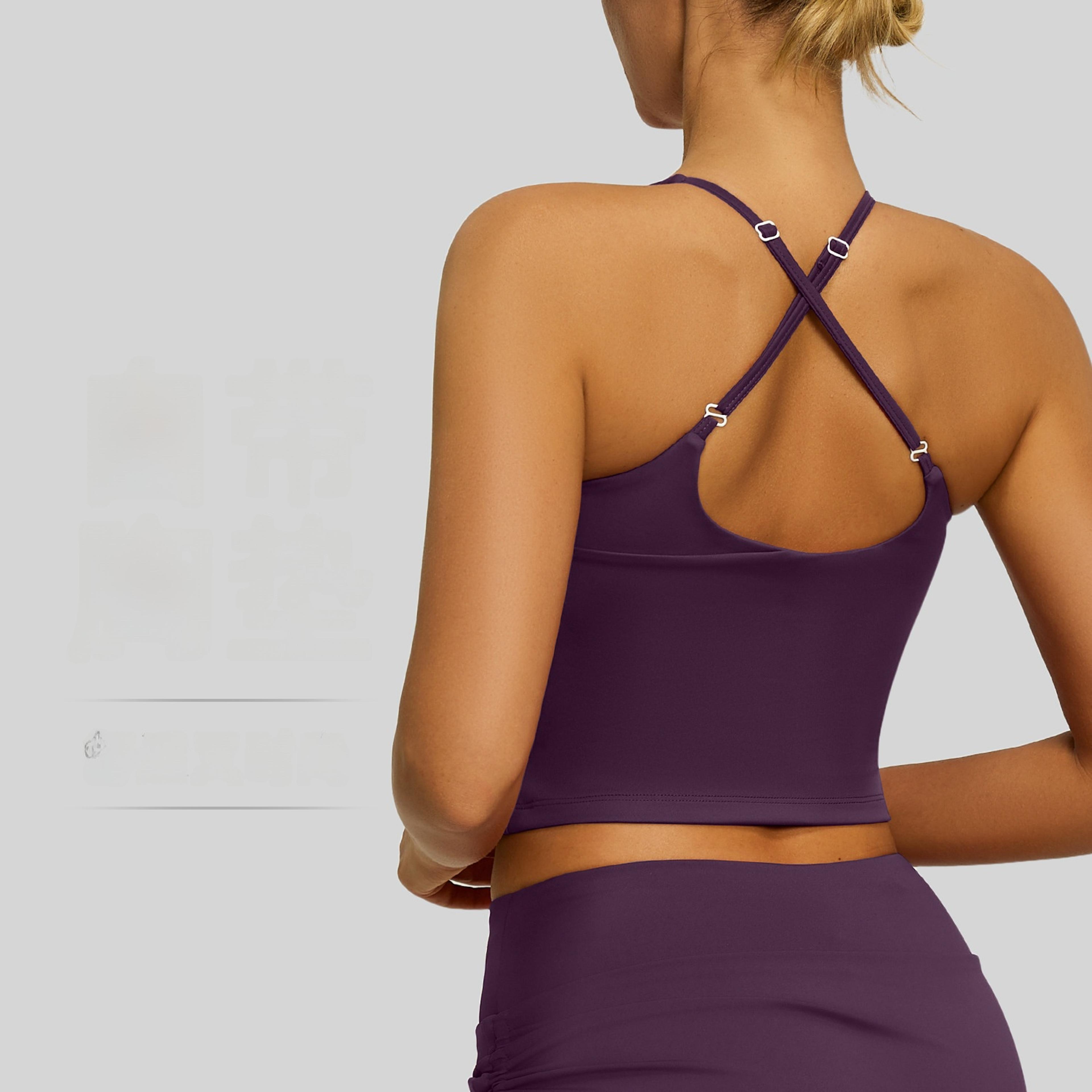 adjustable sports bra cross back yoga bra padded u neck workout top