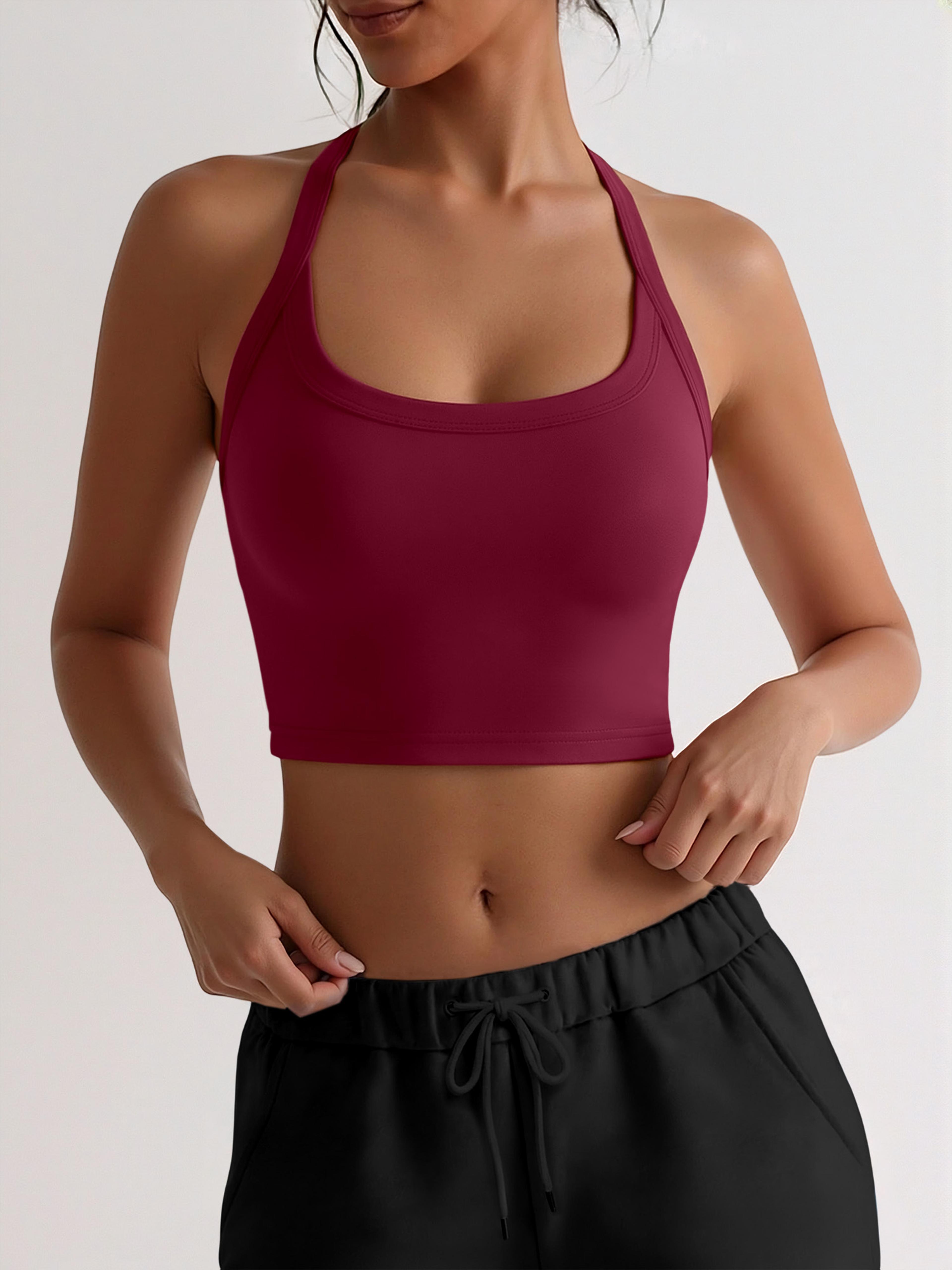 women halter neck crop top backless sleeveless summer yoga streetwear top