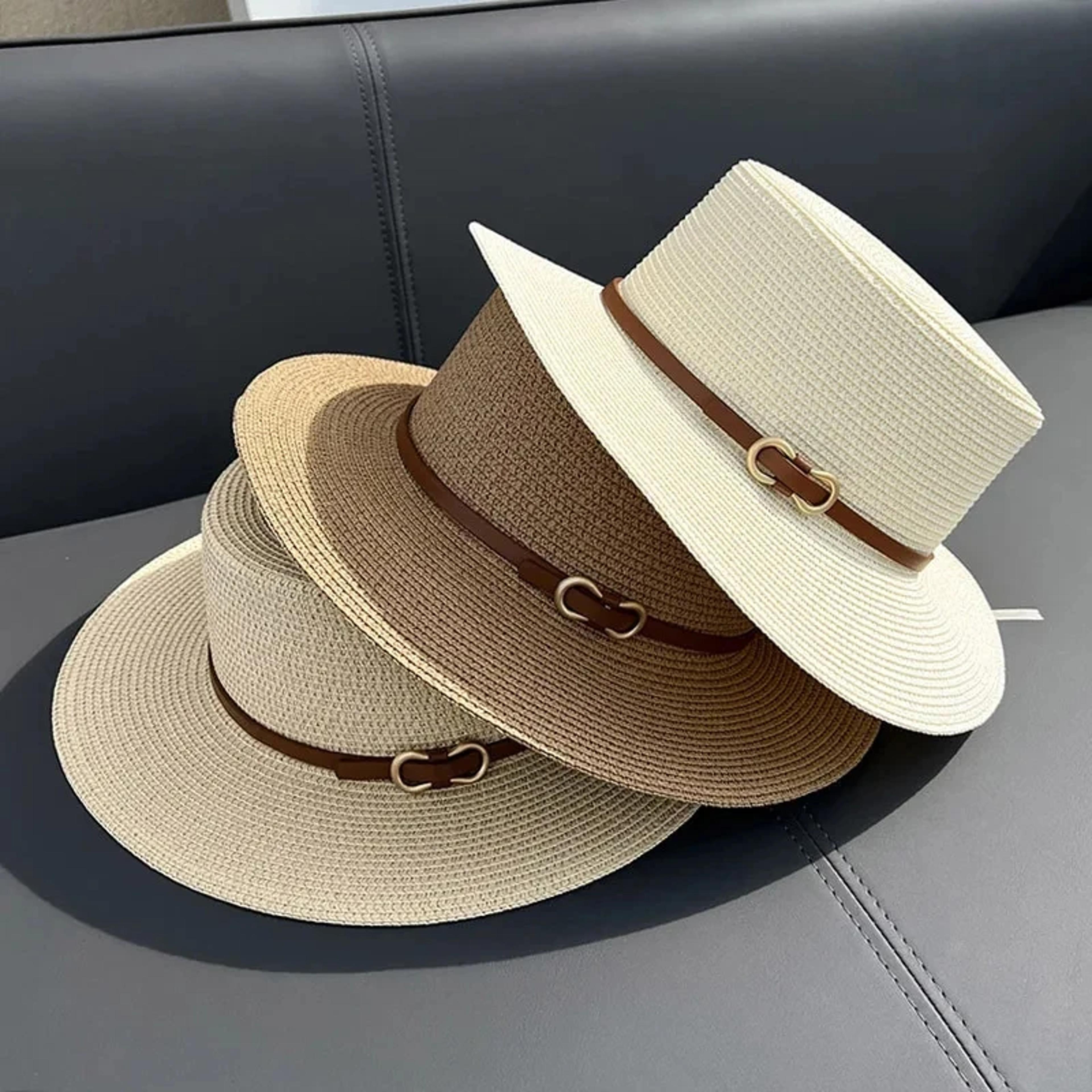 womens straw beach hat with bow flat brim panama sun hat