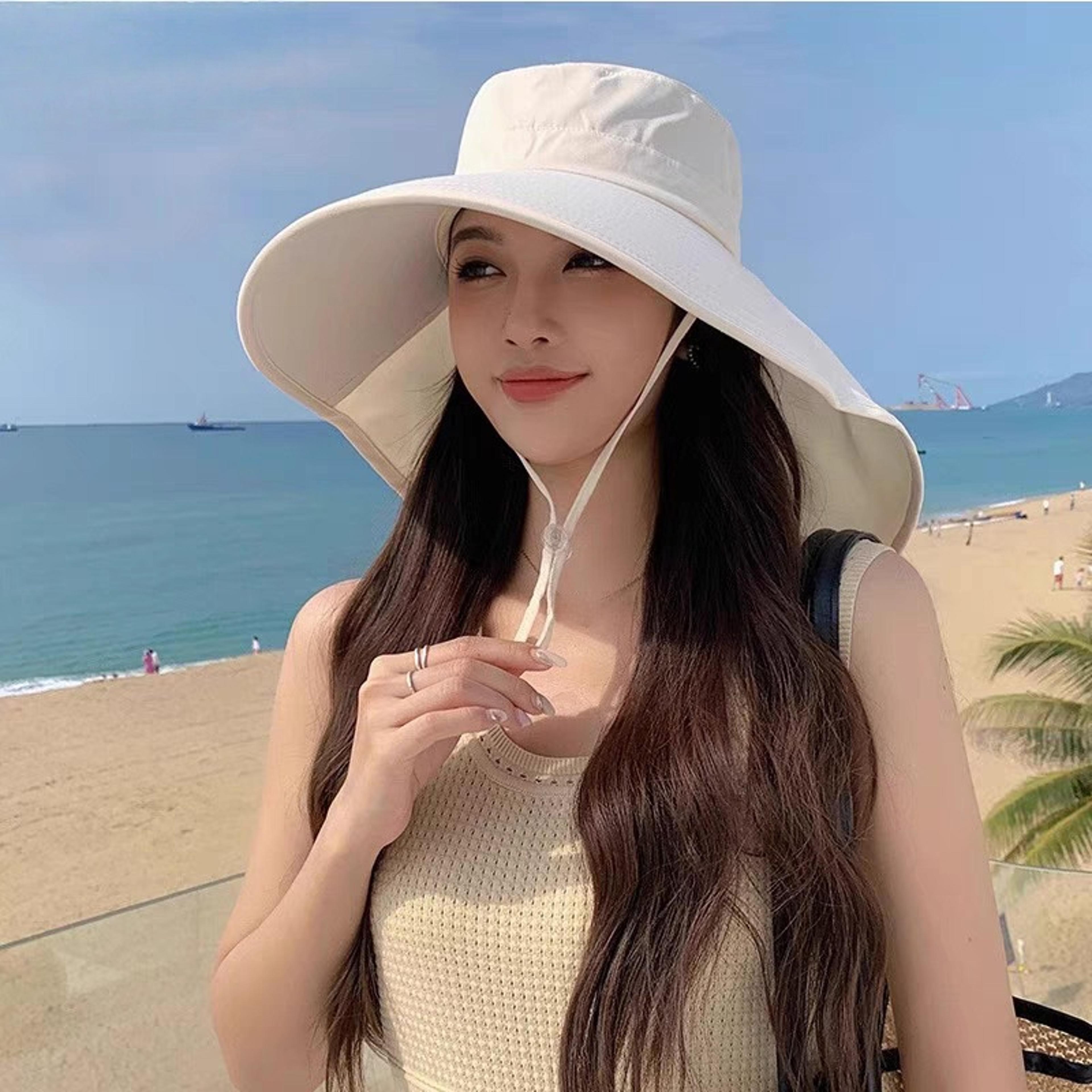 women wide brim sun hat with neck flap and ponytail opening