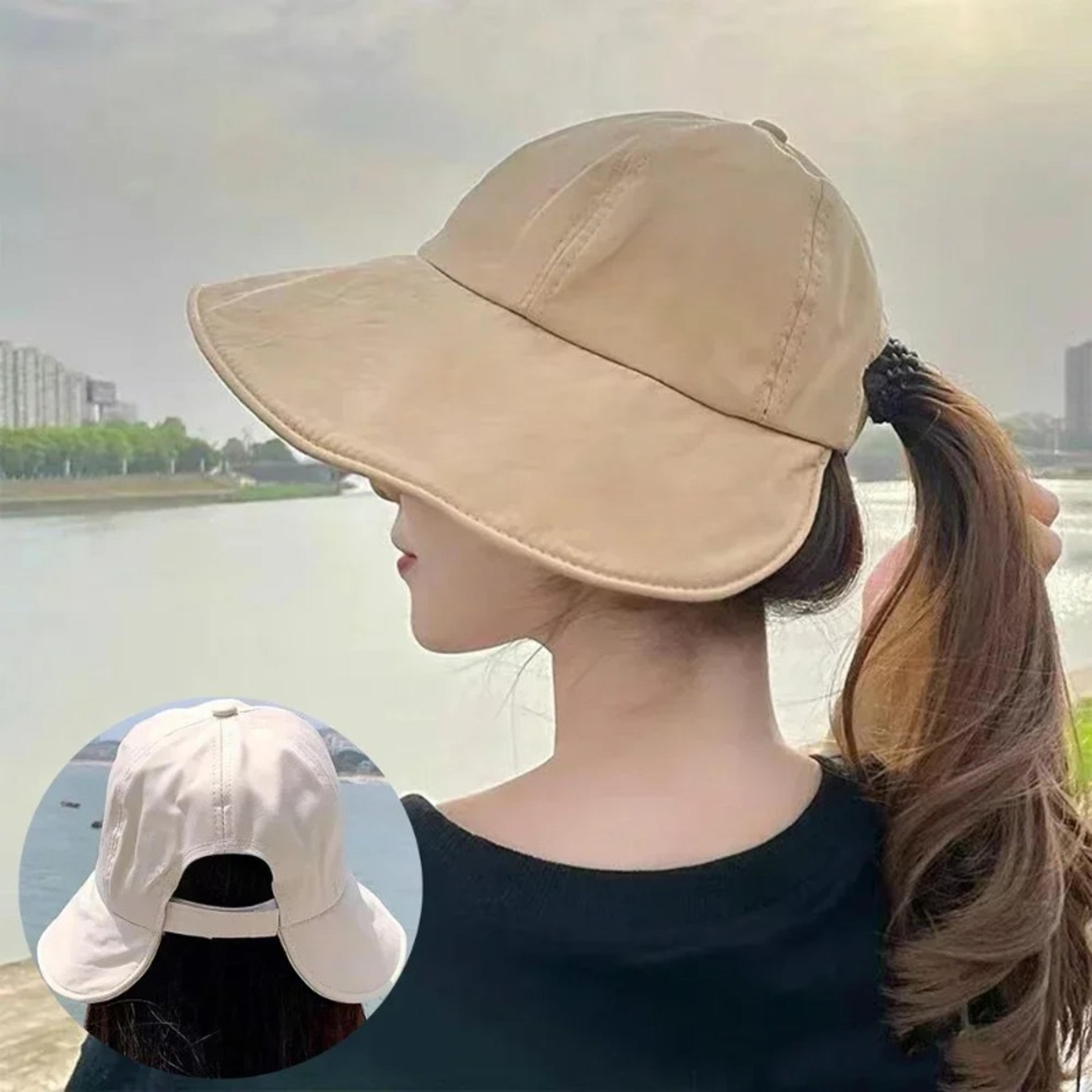 foldable wide brim sun hat for women with uv face cover
