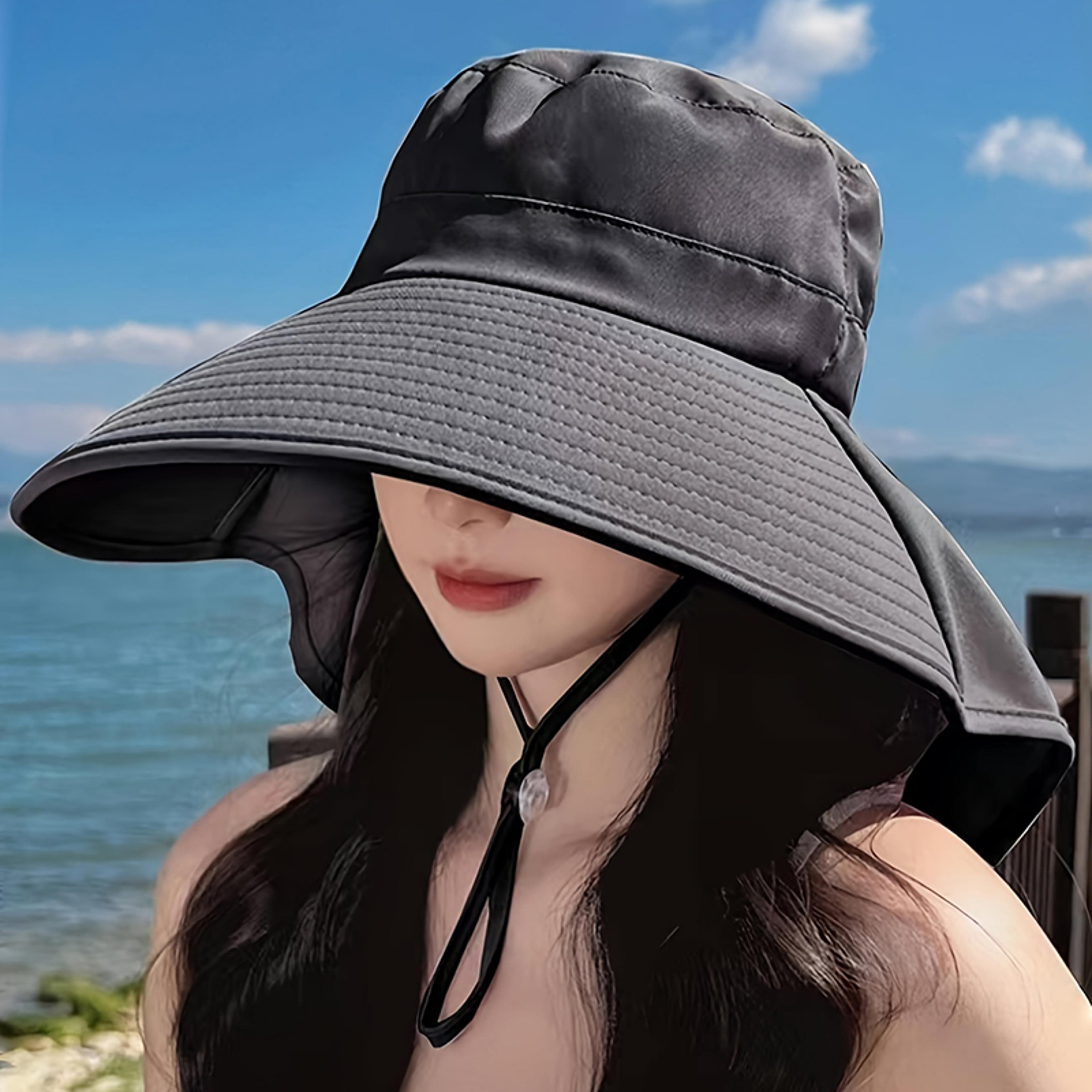 womens ponytail sun hat with wide brim visor & neck protection