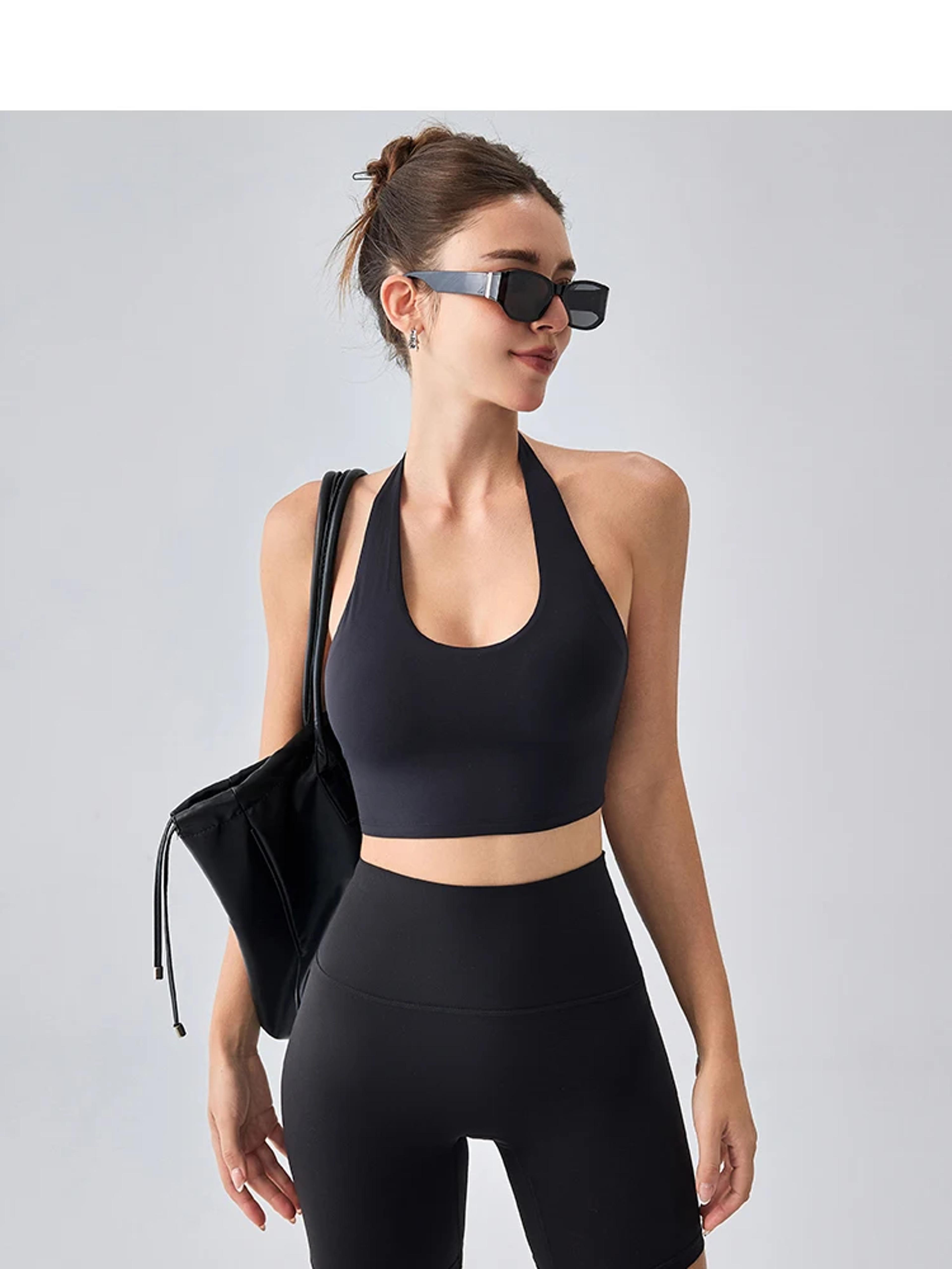 seamless halter sports bra quick dry padded yoga workout tank top