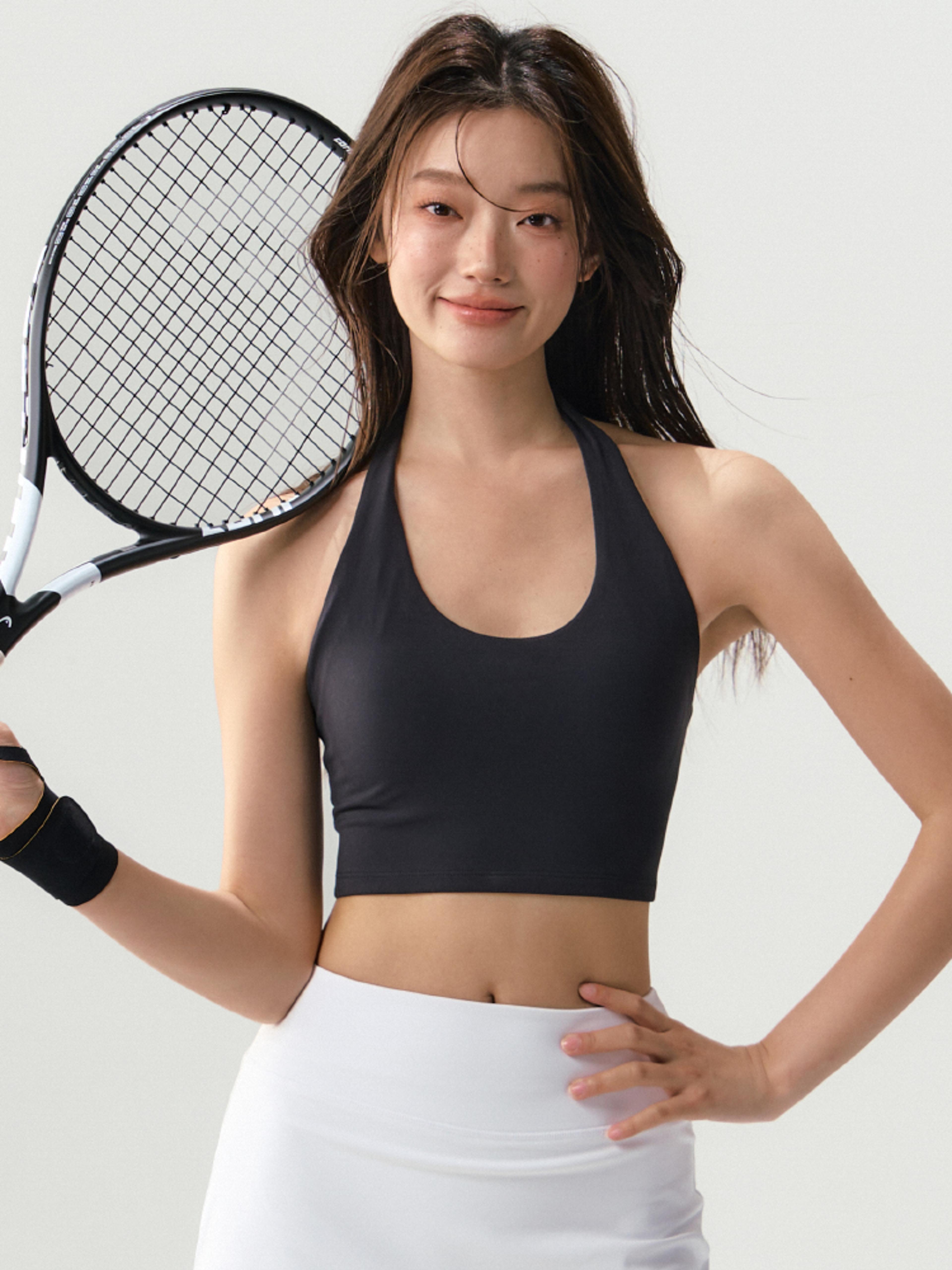 backless sports bra halter neck padded workout crop top