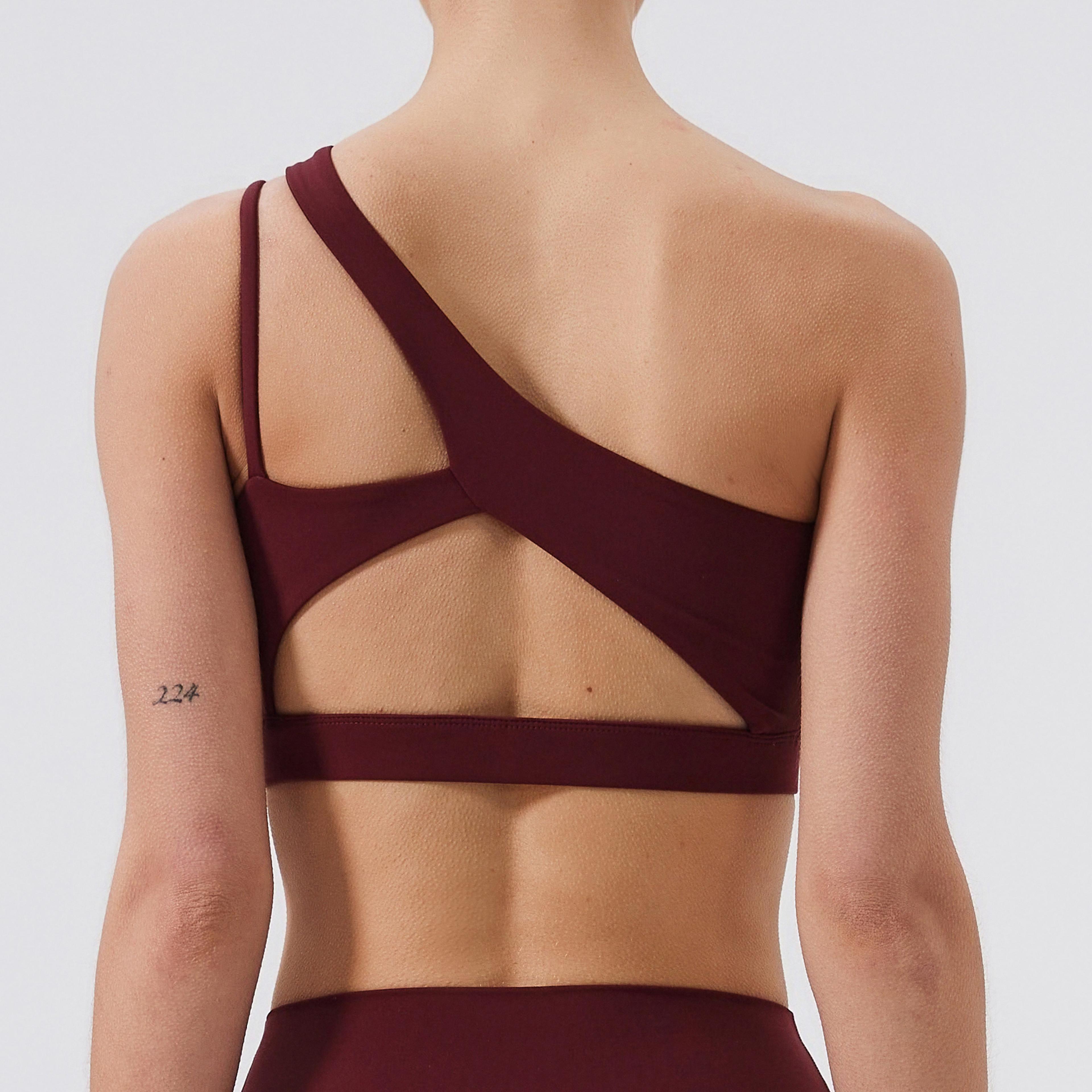 one shoulder sports bra push up breathable yoga gym bra
