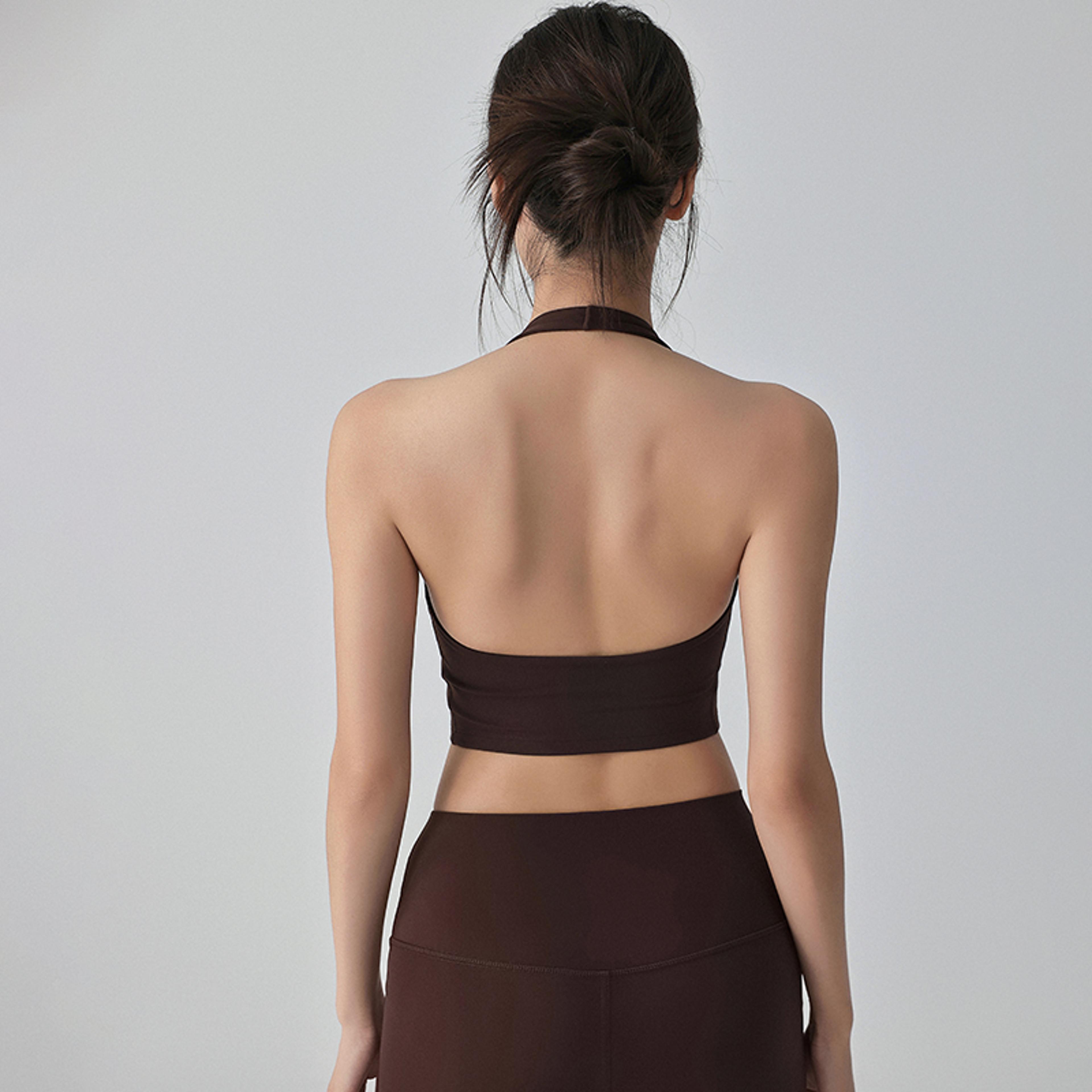 backless halter padded sports bra yoga crop top