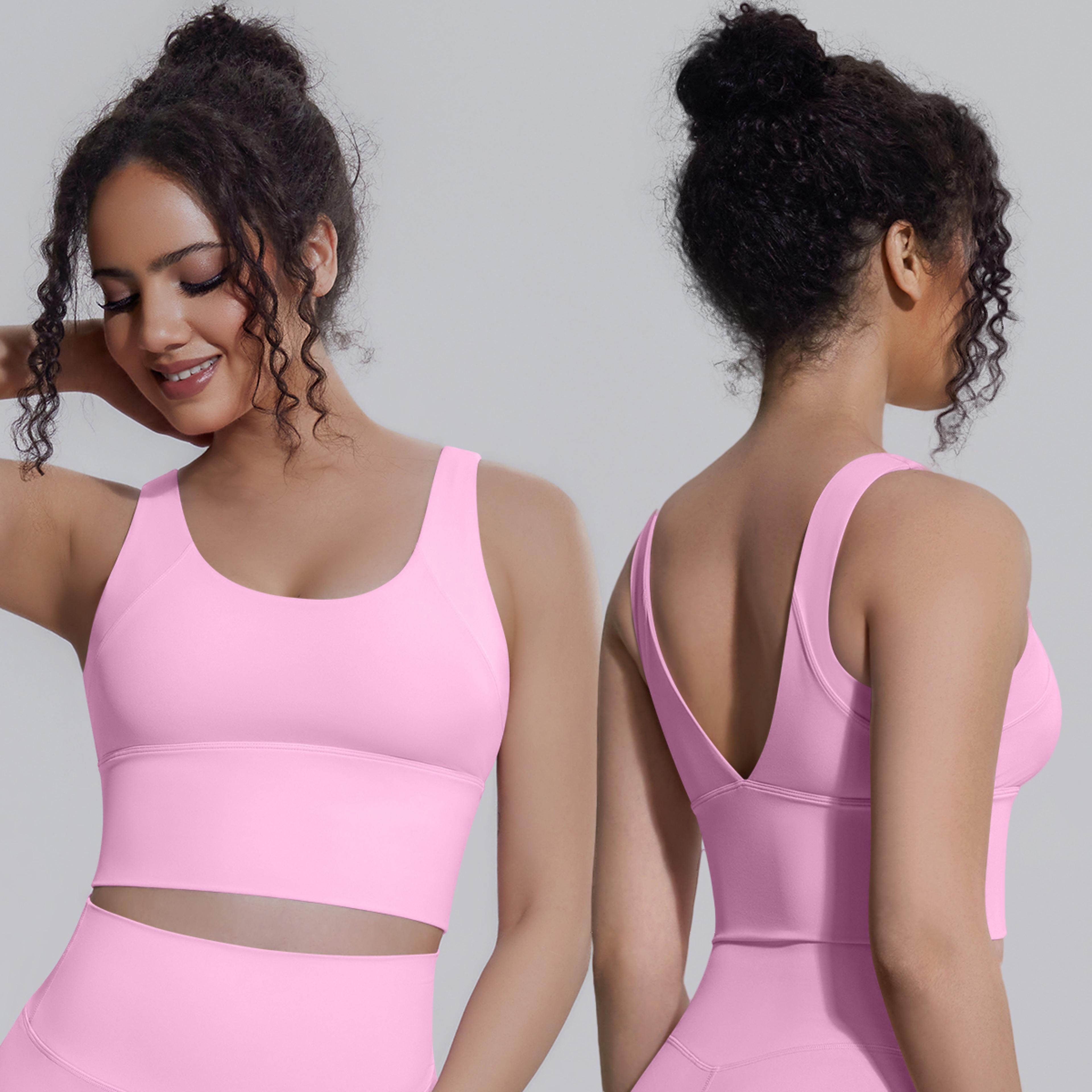women v back sports bra with chest pad, shockproof padded yoga bra for fitness and running