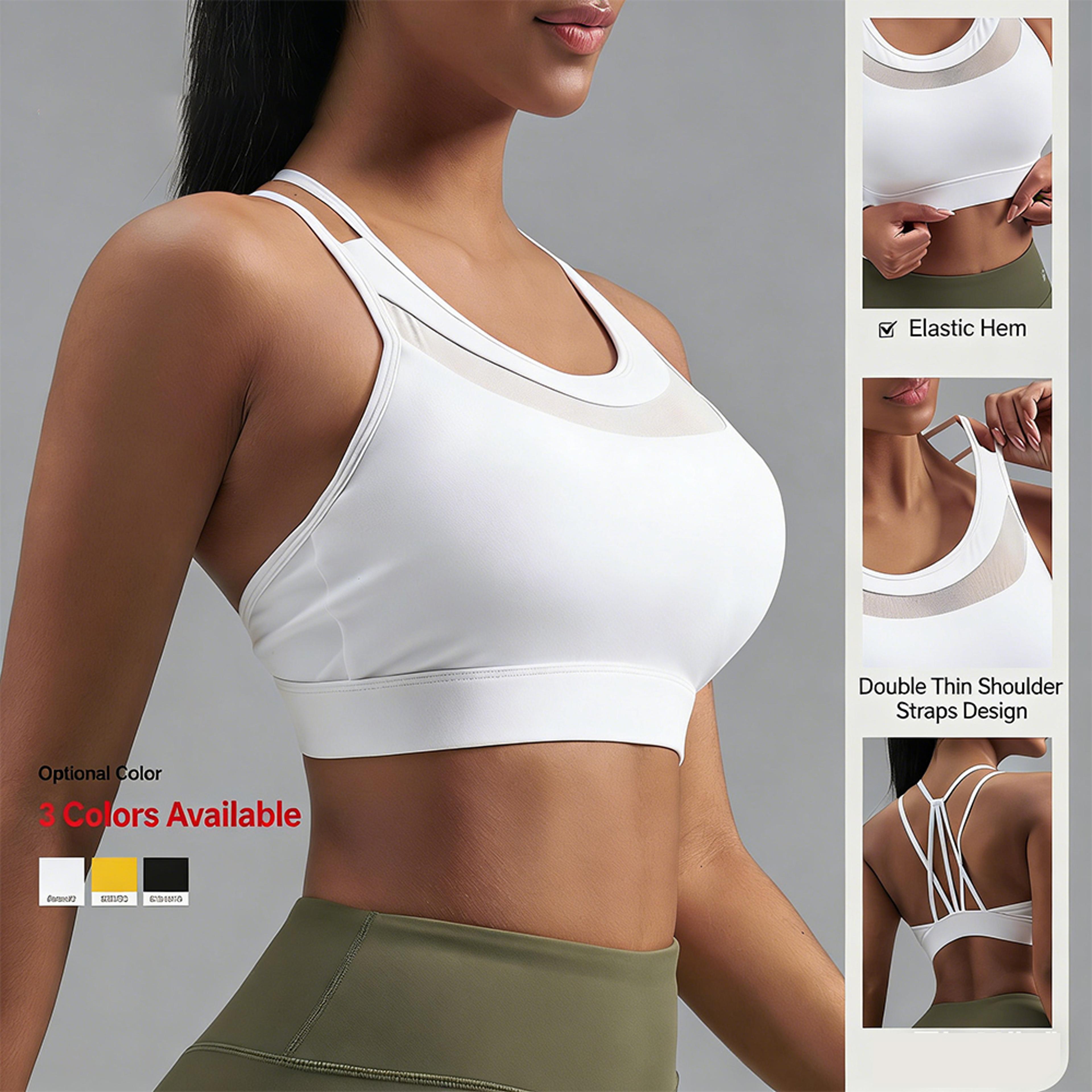 strappy back mesh sports bra breathable workout crop top for yoga and fitness