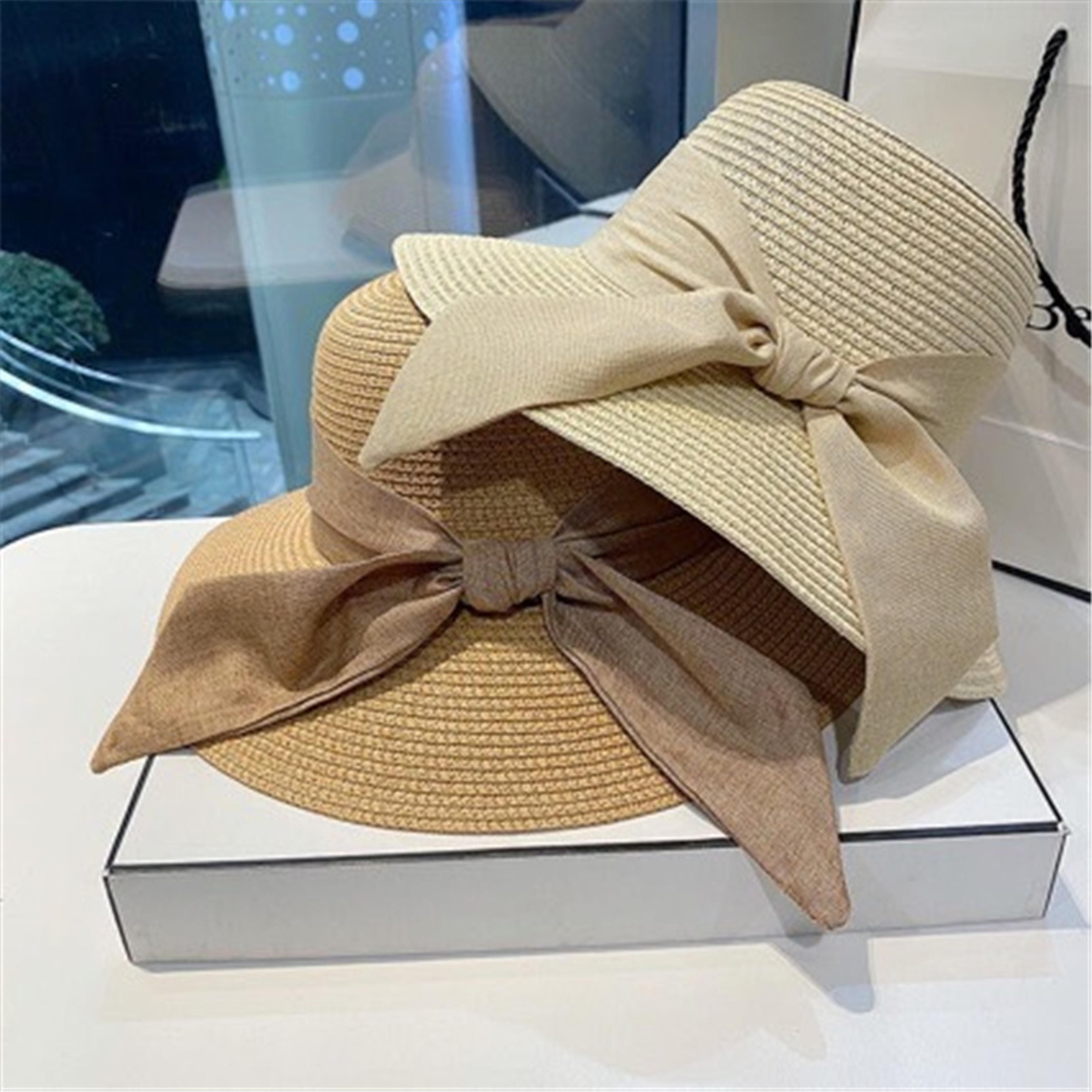 womens wide brim straw hat with bowknot uv protection