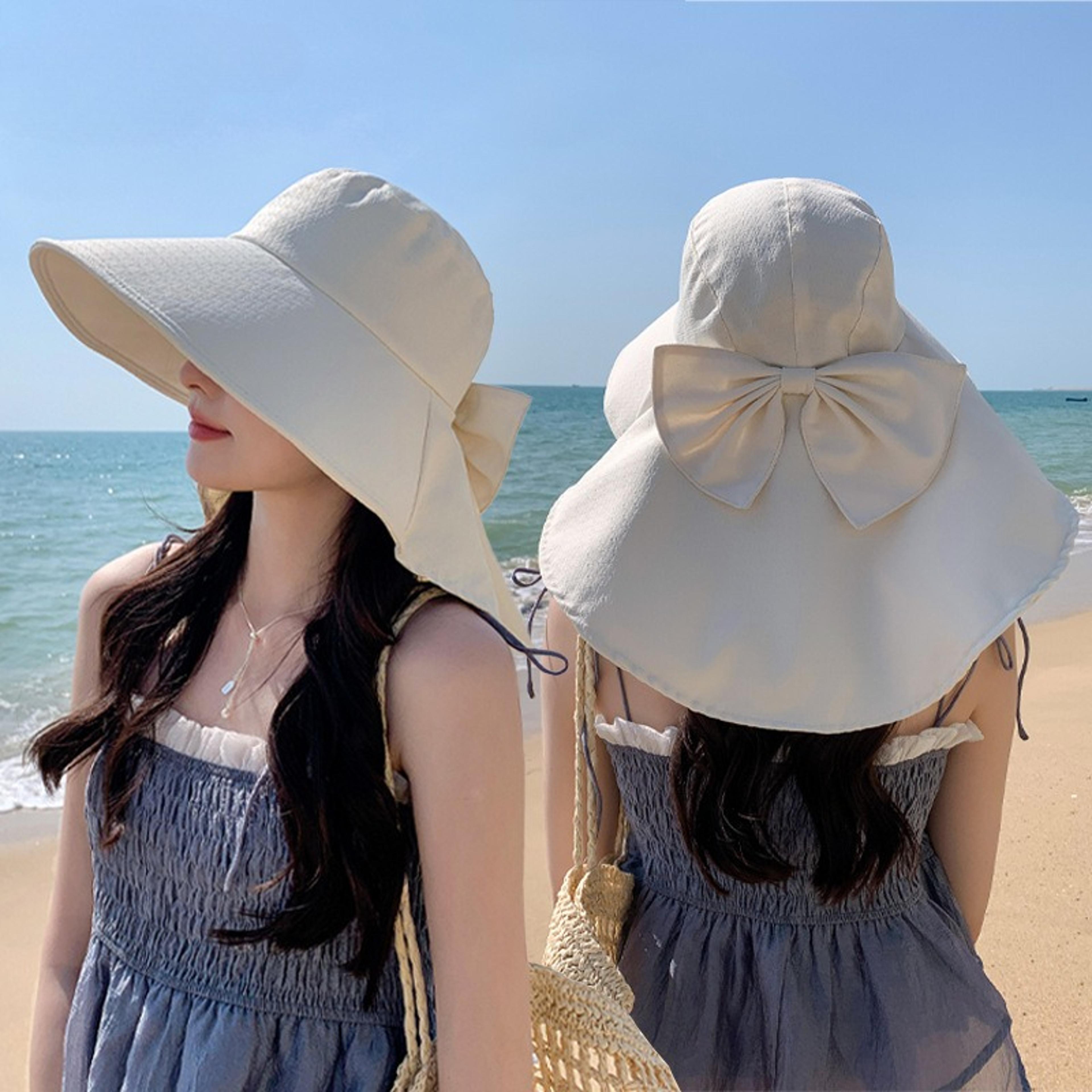 womens wide brim sun protection hat with cape bow for summer outdoors