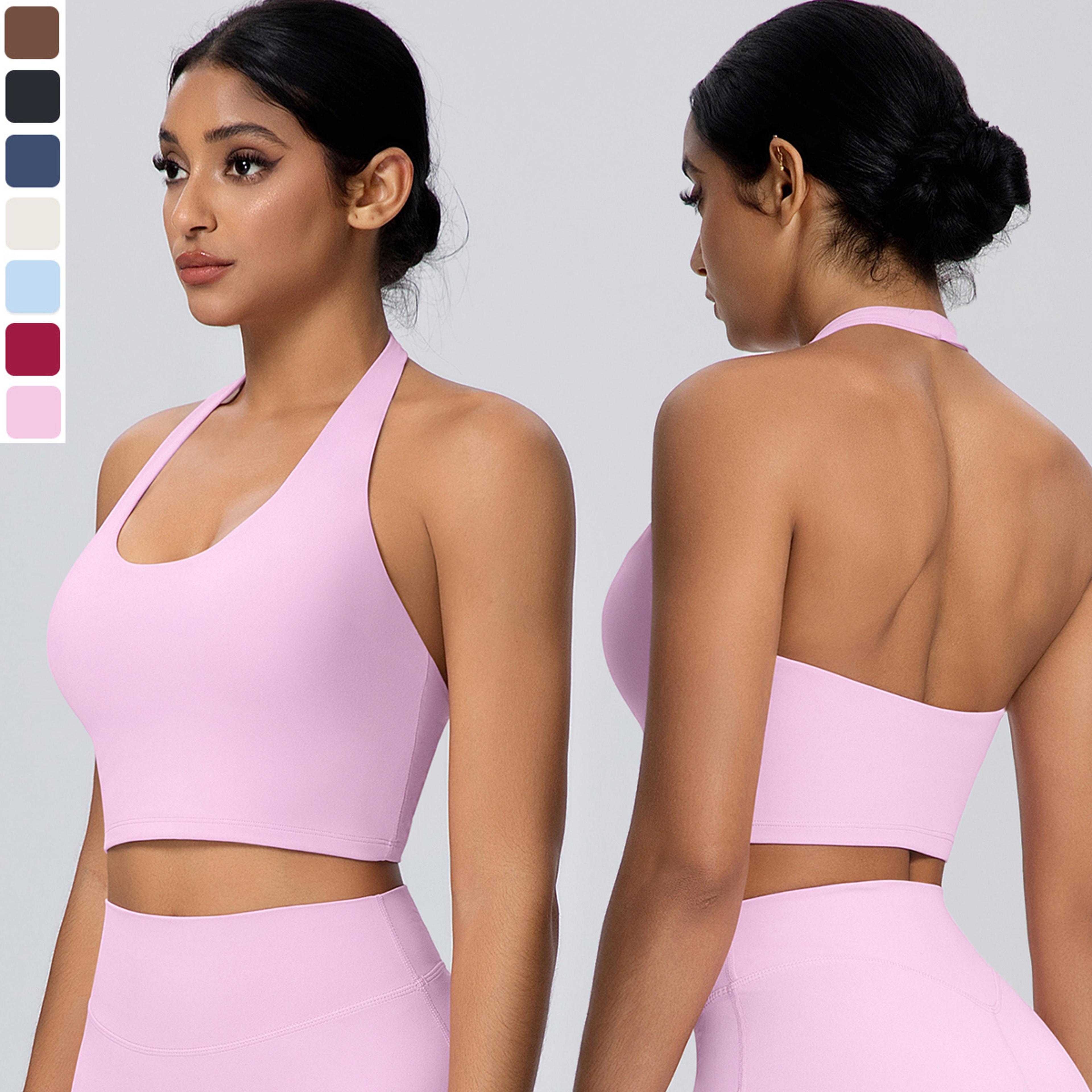 backless halter sports bra with padded support for yoga gym workouts