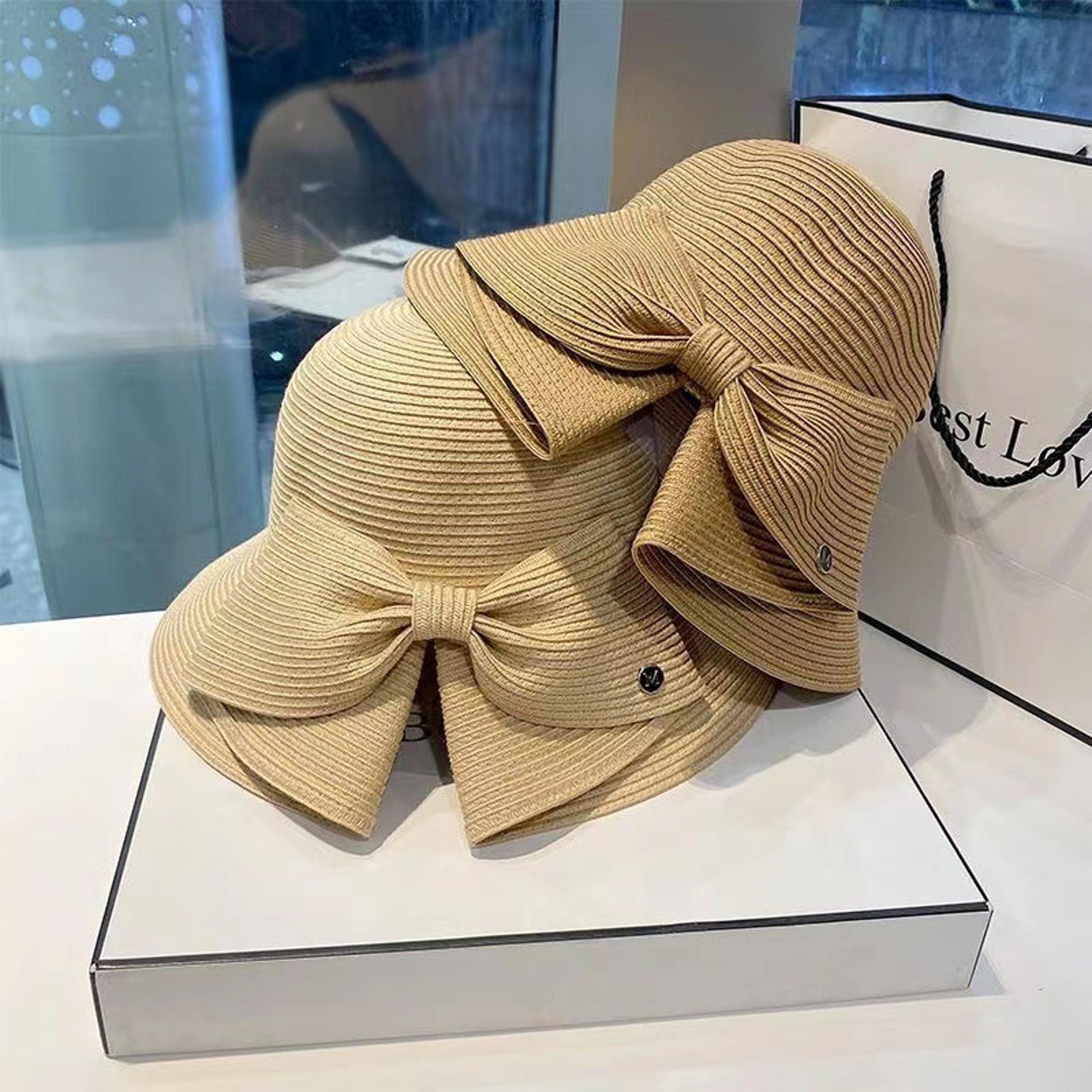 women ribbon bow straw beach sun hat