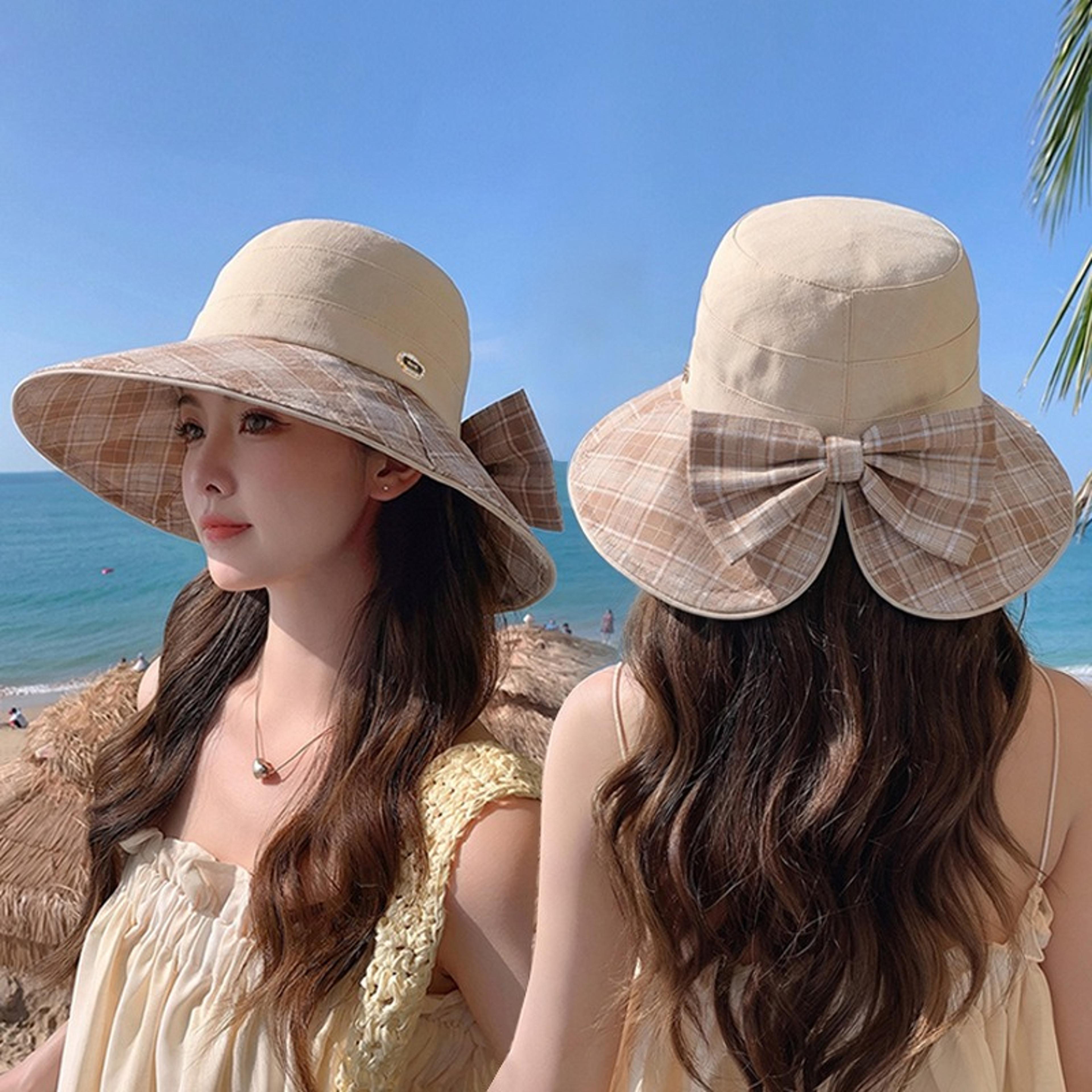 womens wide brim sun hat with bow breathable travel beach bucket hat