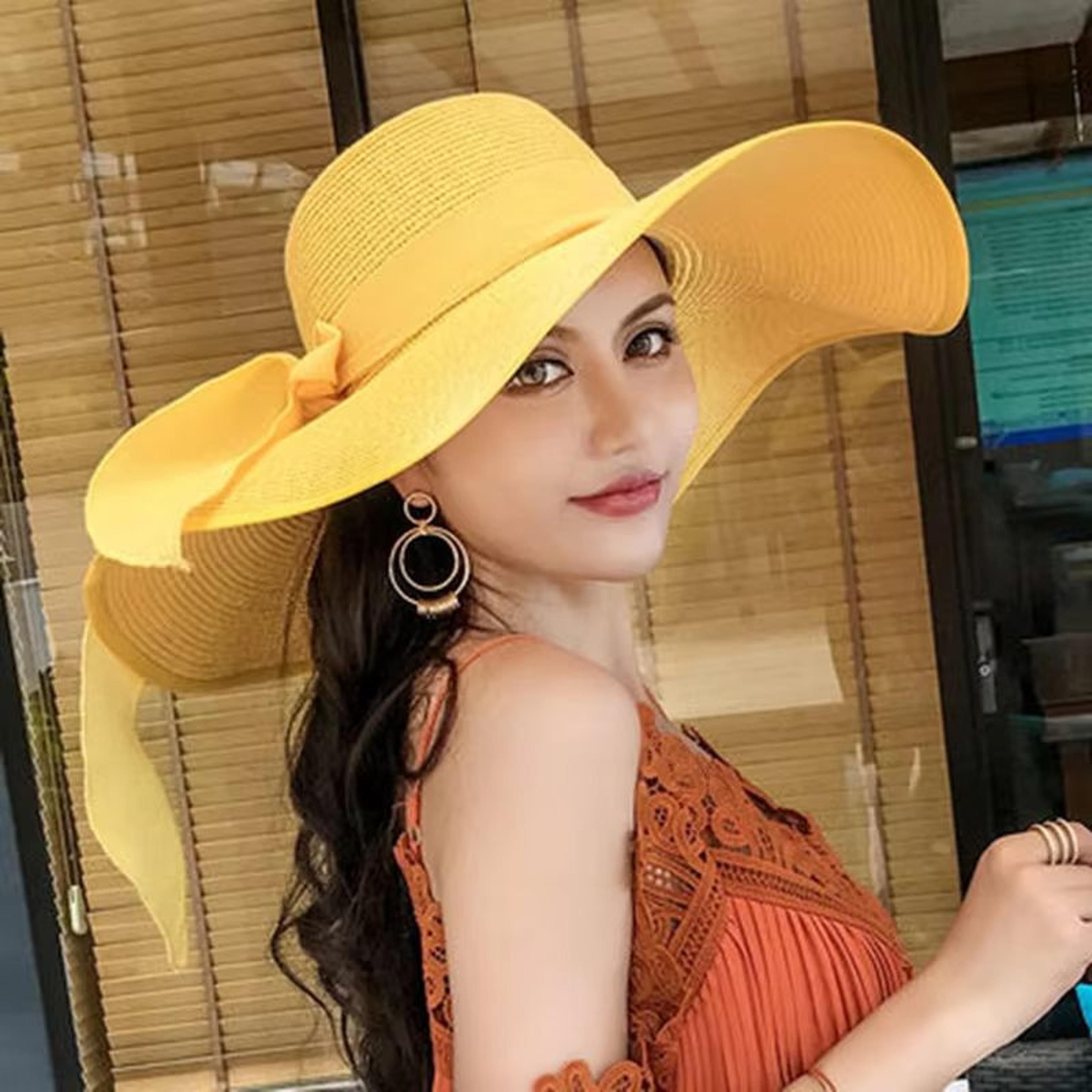 womens wide brim straw sun hat foldable uv protection beach hat