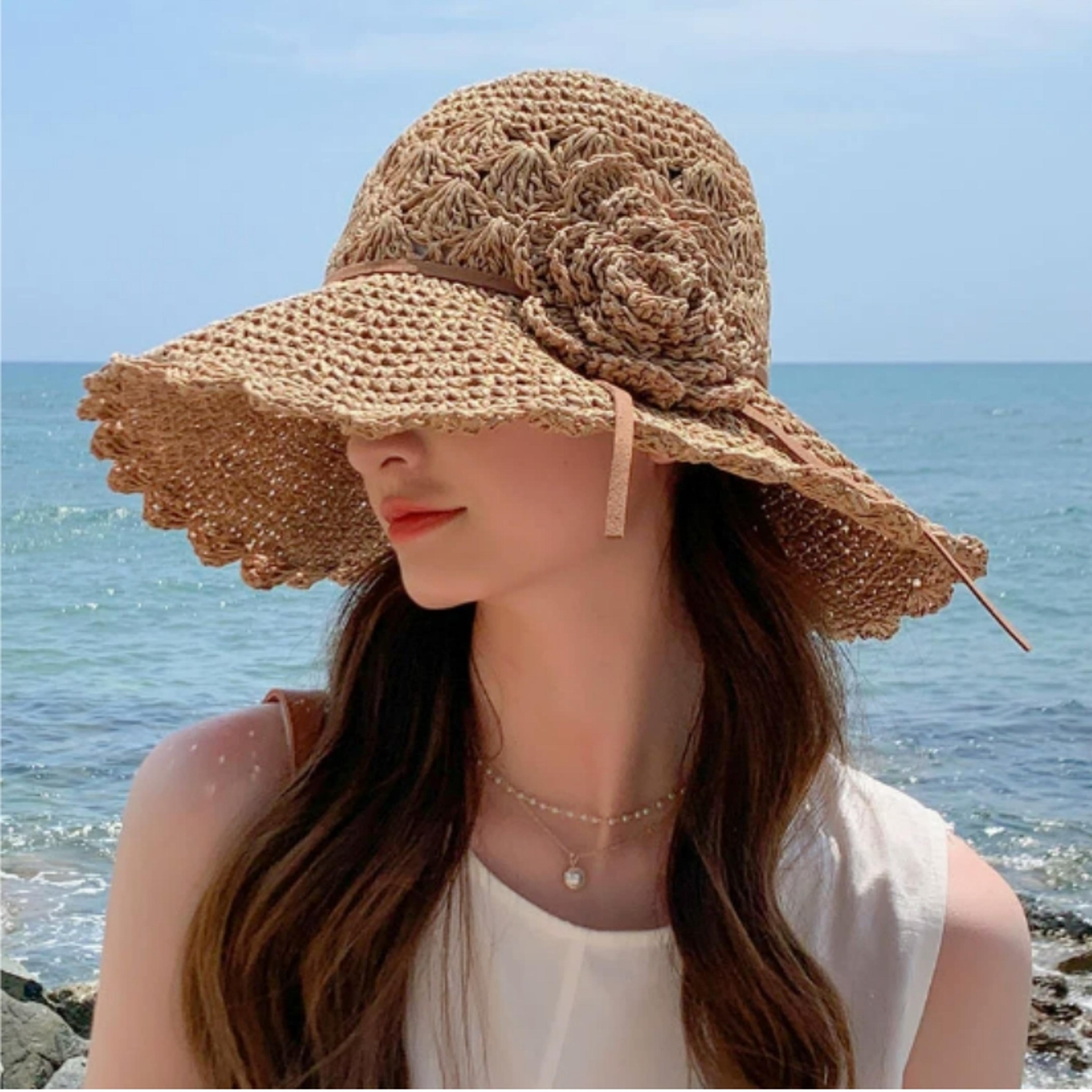 womens straw sun hat wide brim foldable beach hat for summer travel