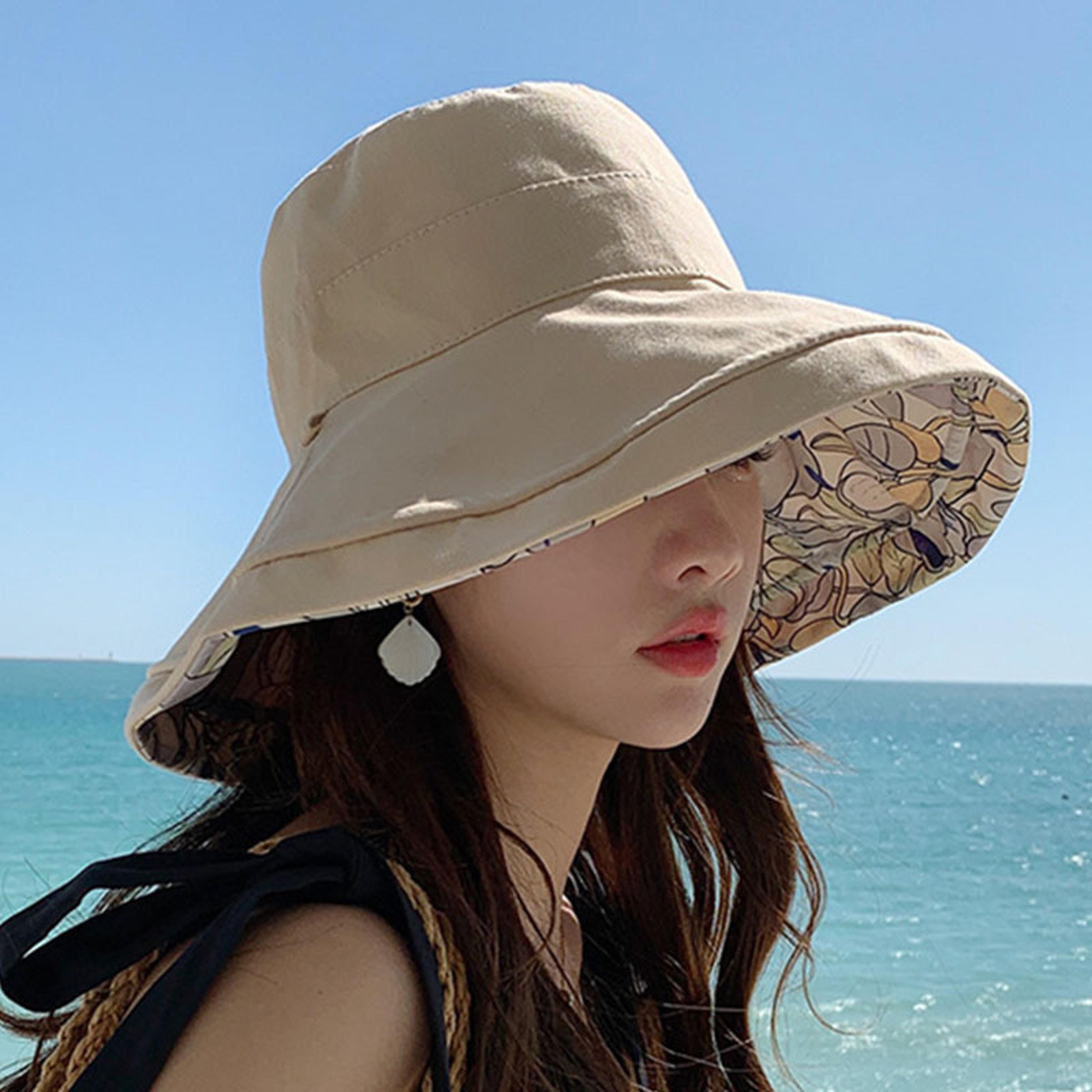 reversible wide brim sun hat for women with floral print and windproof chin strap