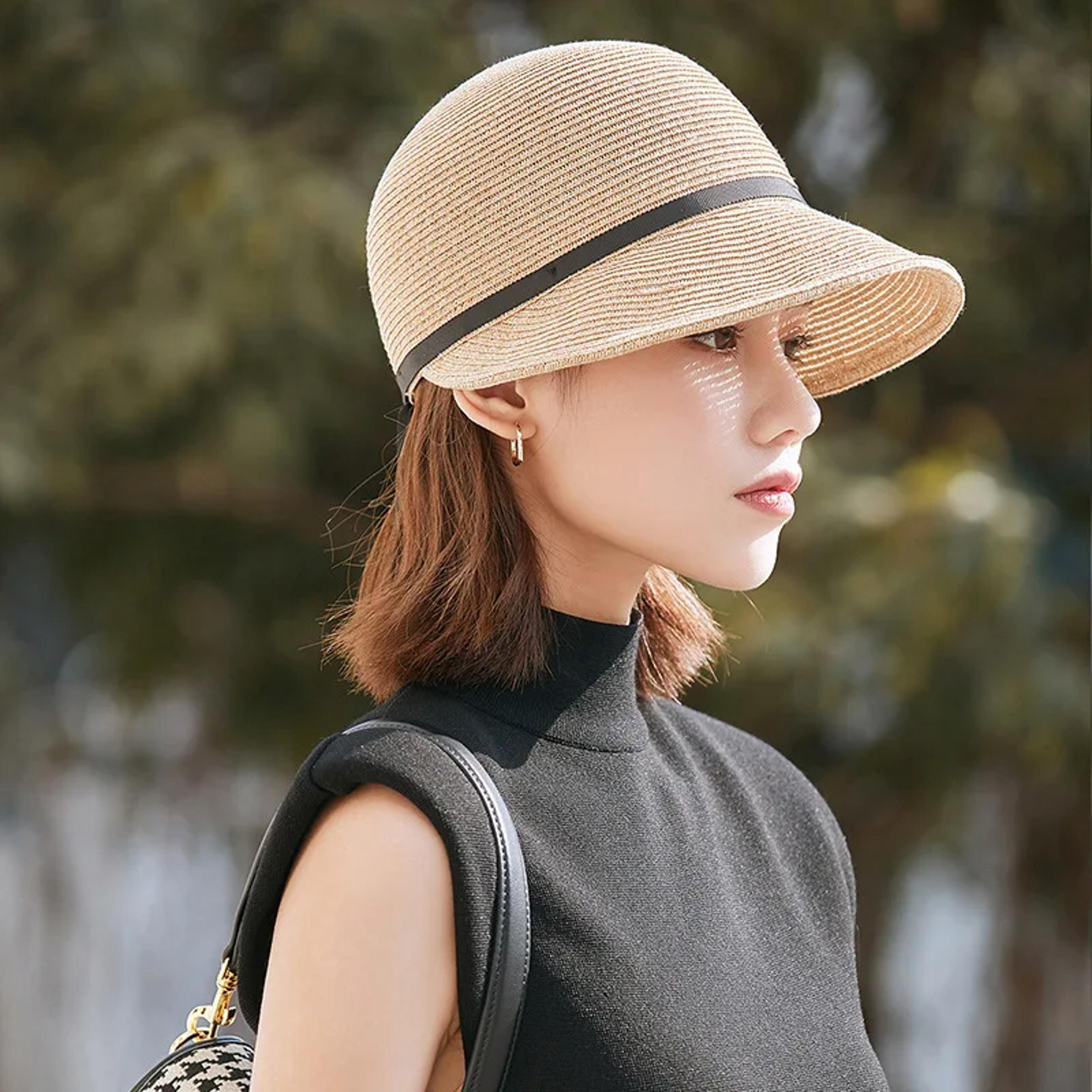 womens straw face cover sun hat summer duckbill uv protection cap
