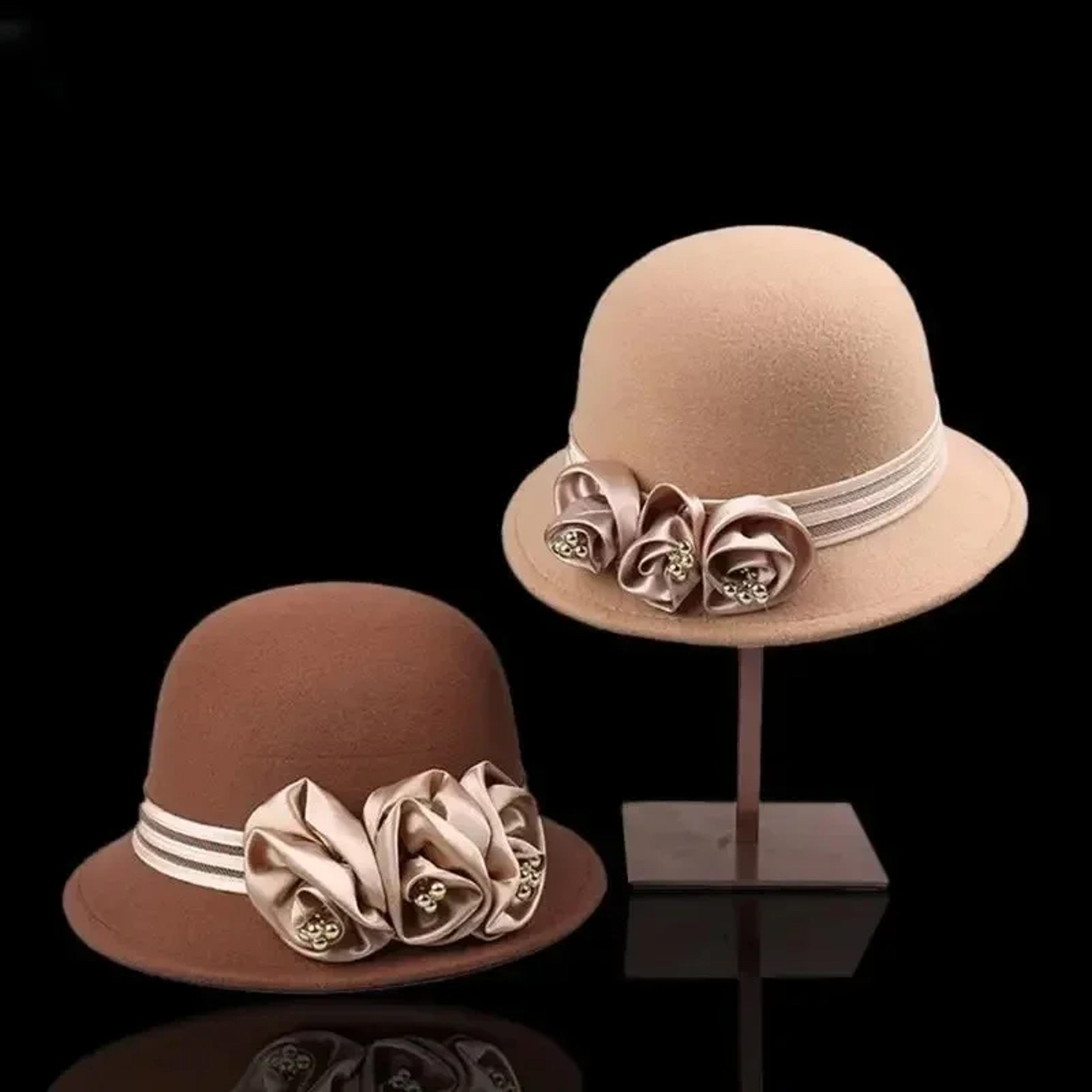 elegant rose pearl wool church hat for women