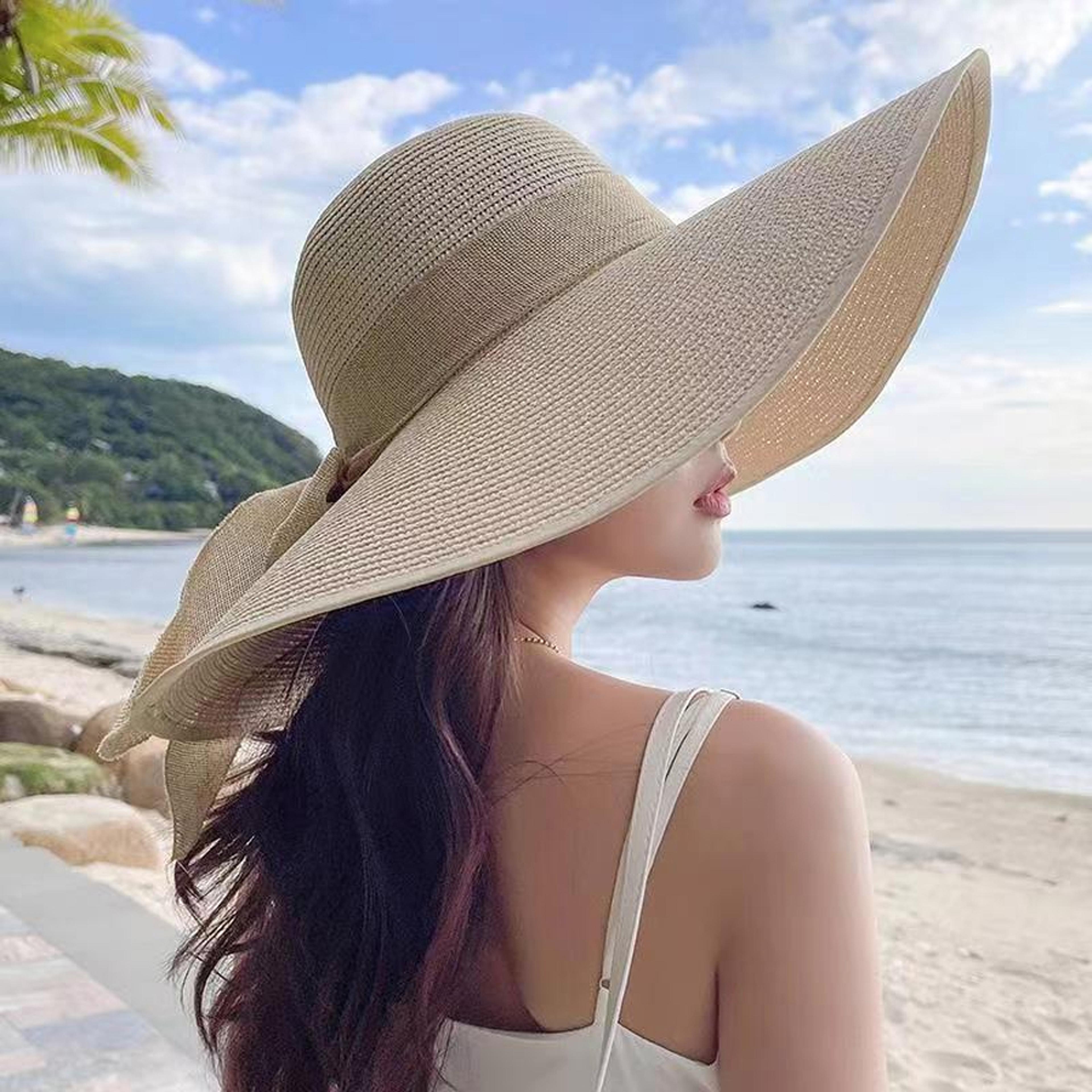 foldable wide brim straw sun hat for women with bow