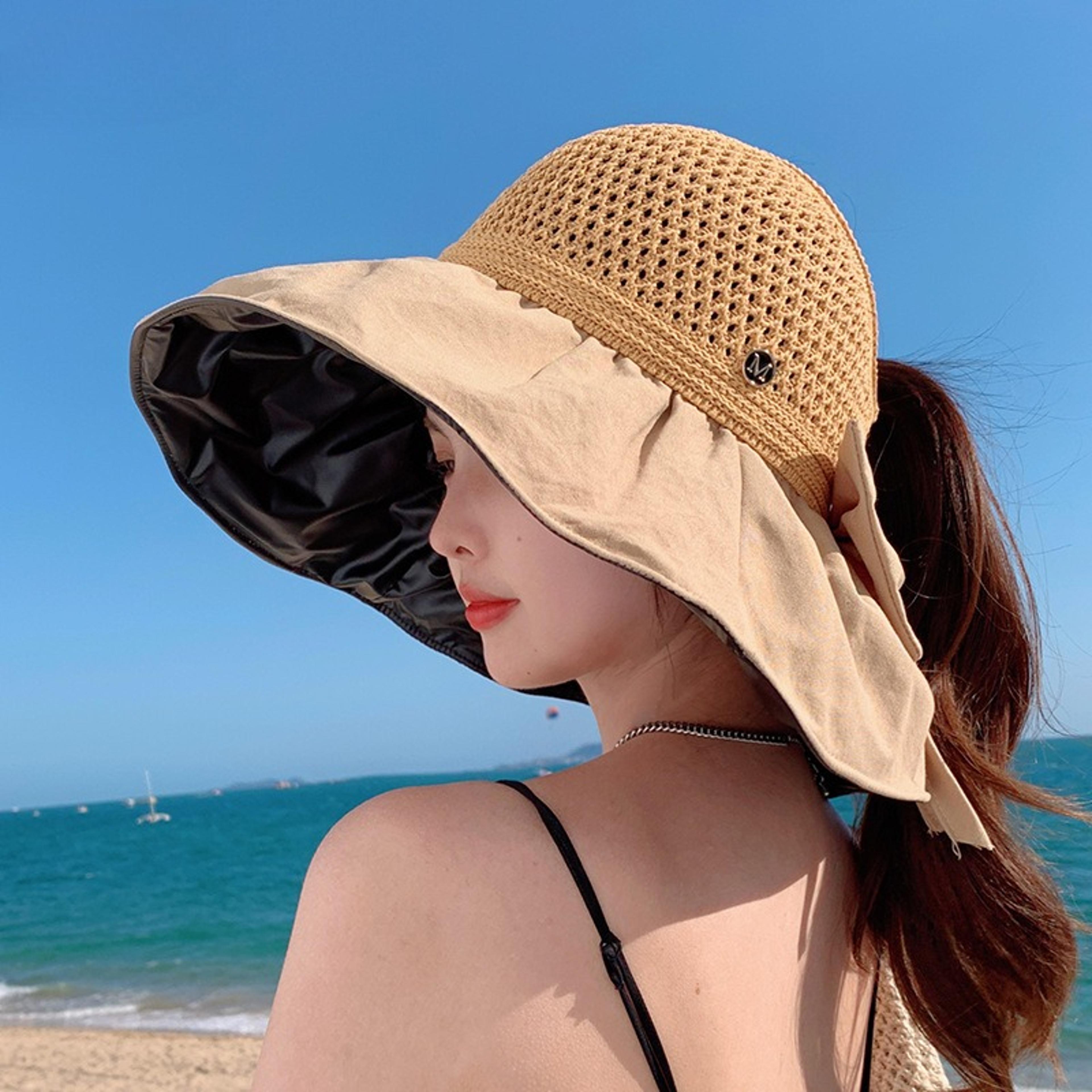 women wide brim beach hat foldable straw sun hat