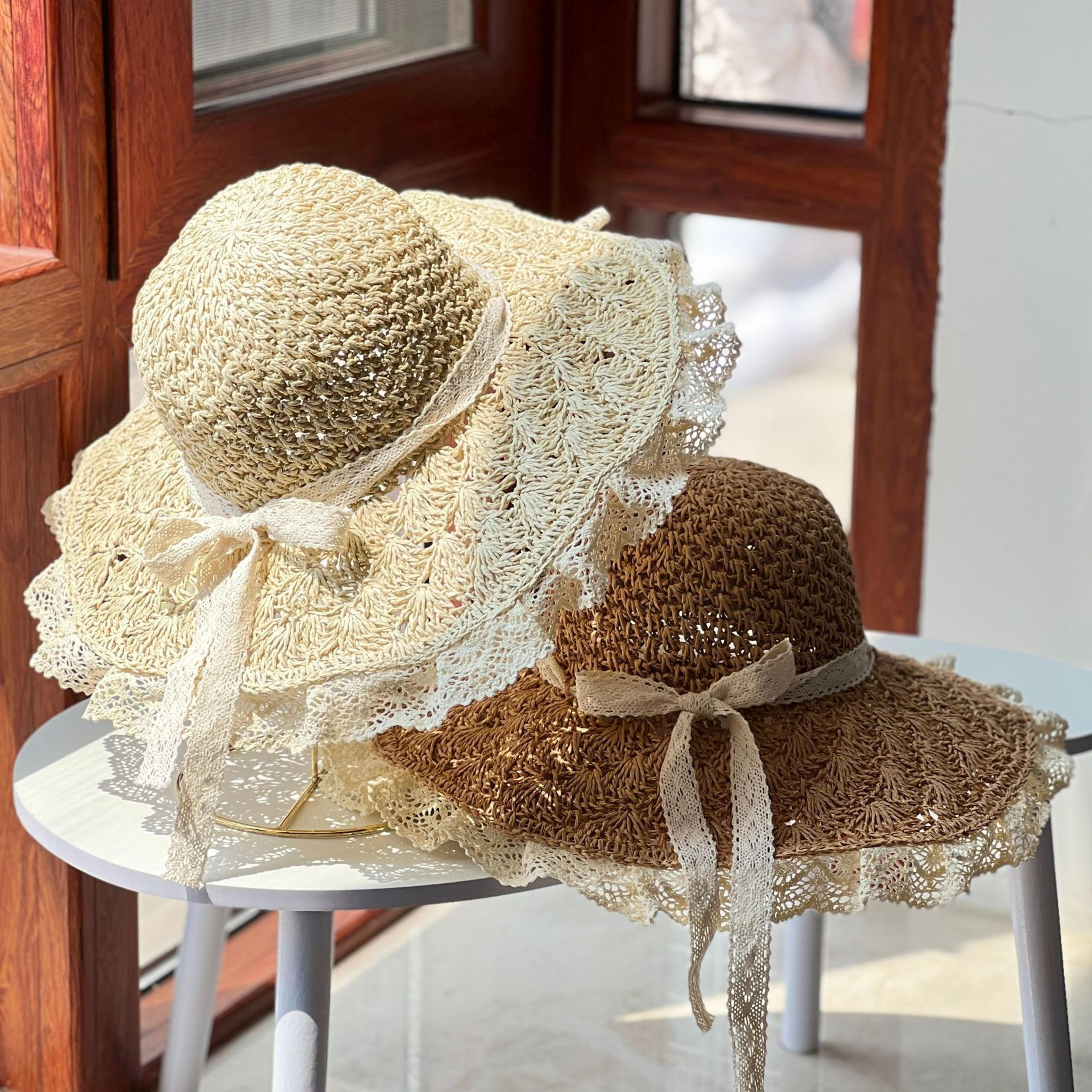 foldable wide brim straw hat for women uv beach sun cap