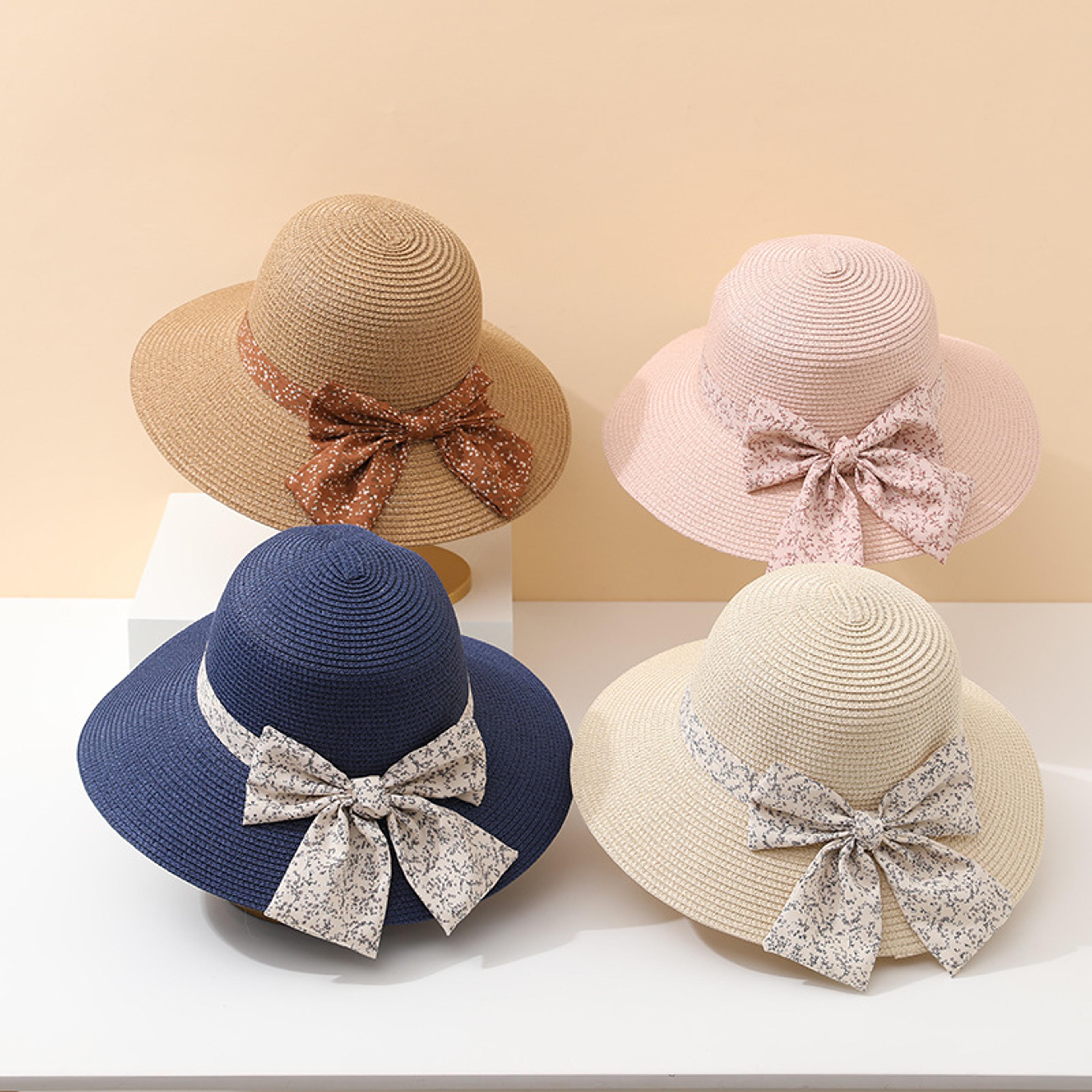 women panama straw hat with butterfly ribbon for beach sun protection