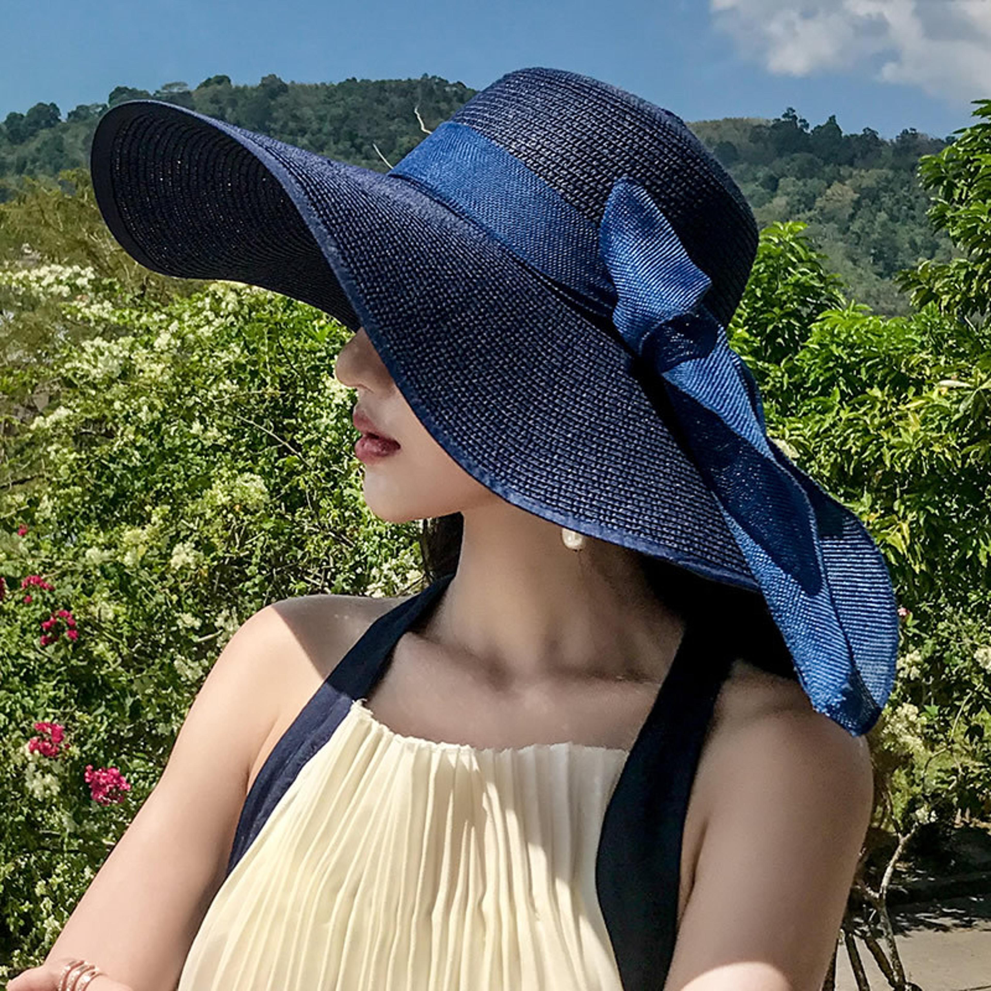 foldable wide brim straw sun hat for women uv beach travel cap