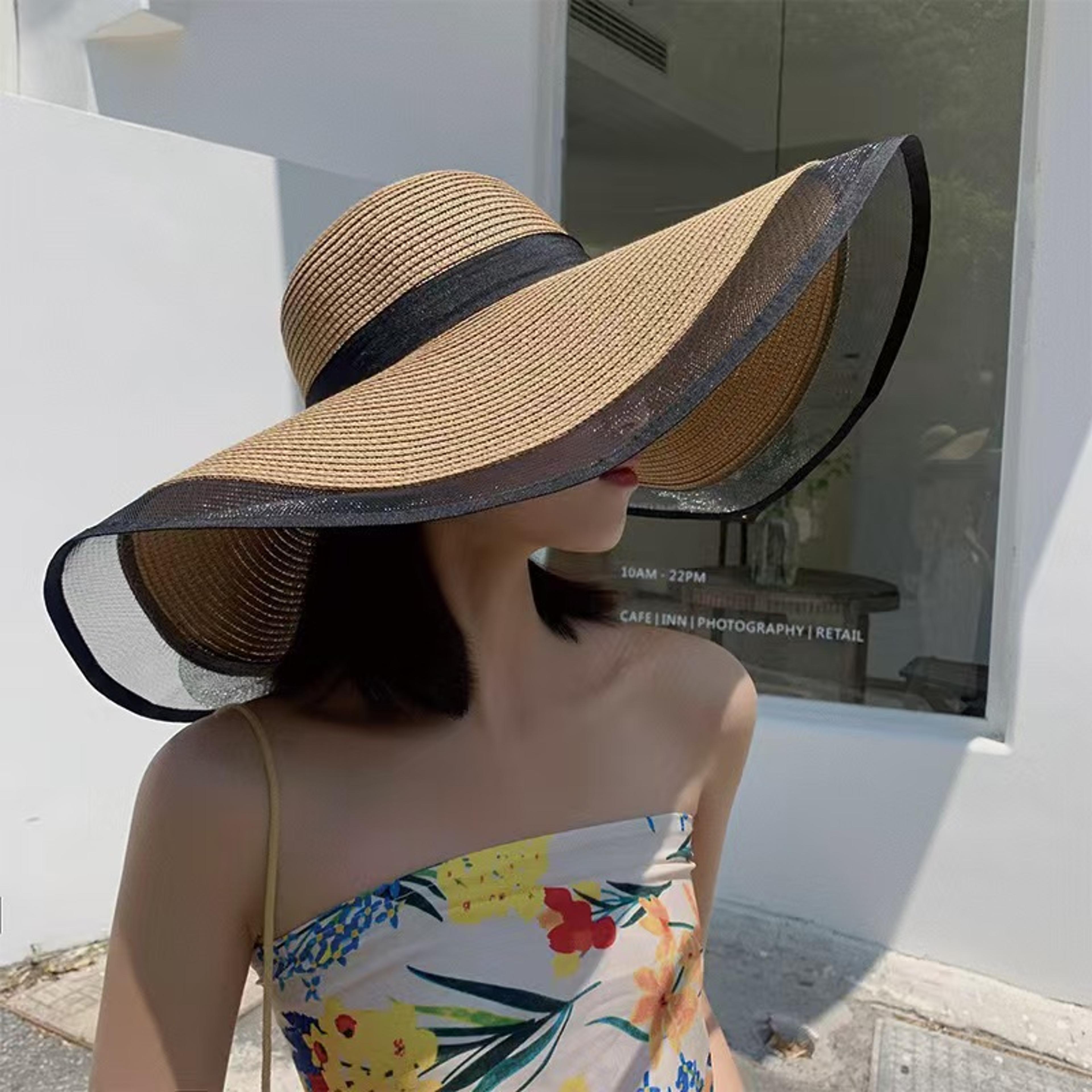 foldable wide brim straw sun hat for women uv beach travel visor