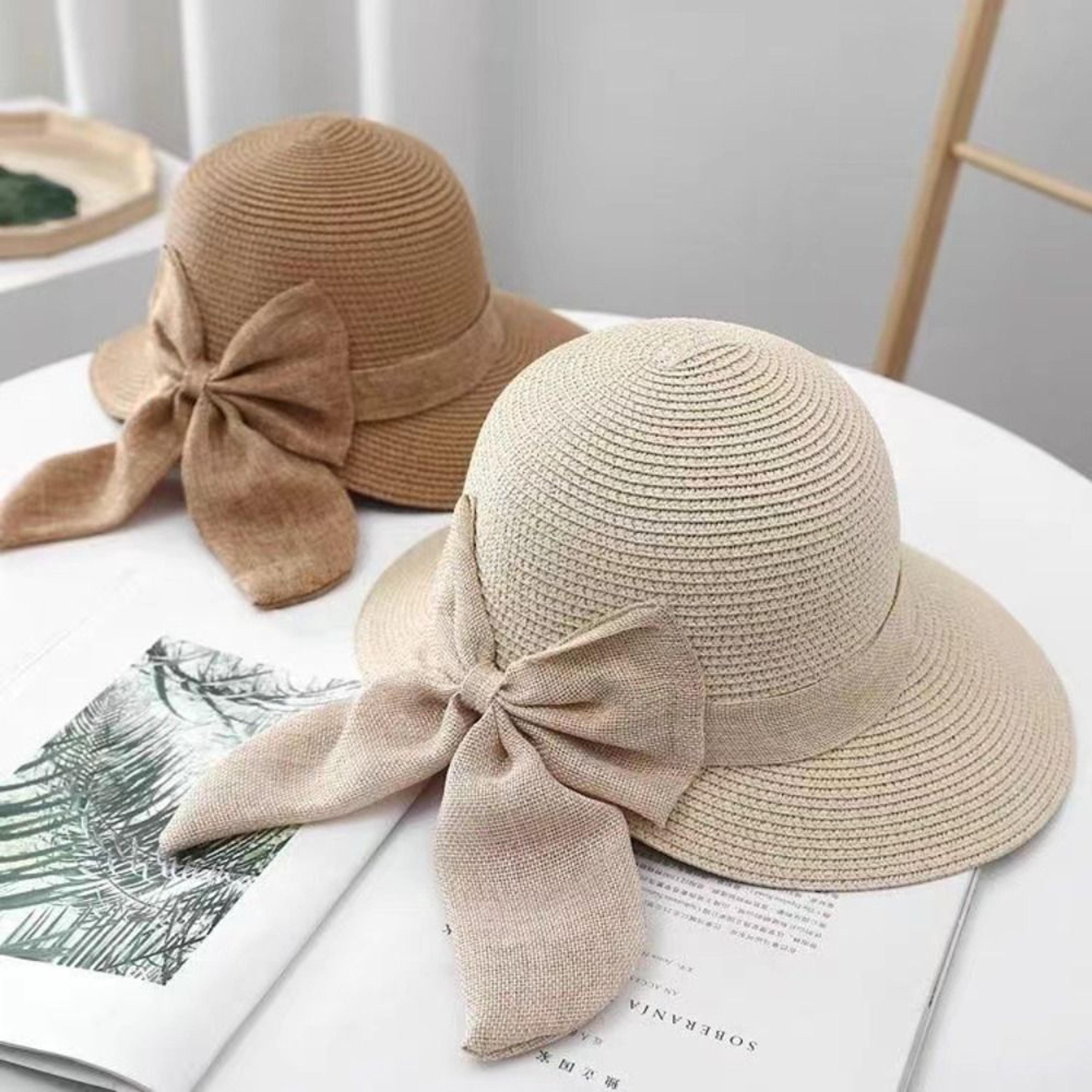 bowknot wide brim straw sun hat for women