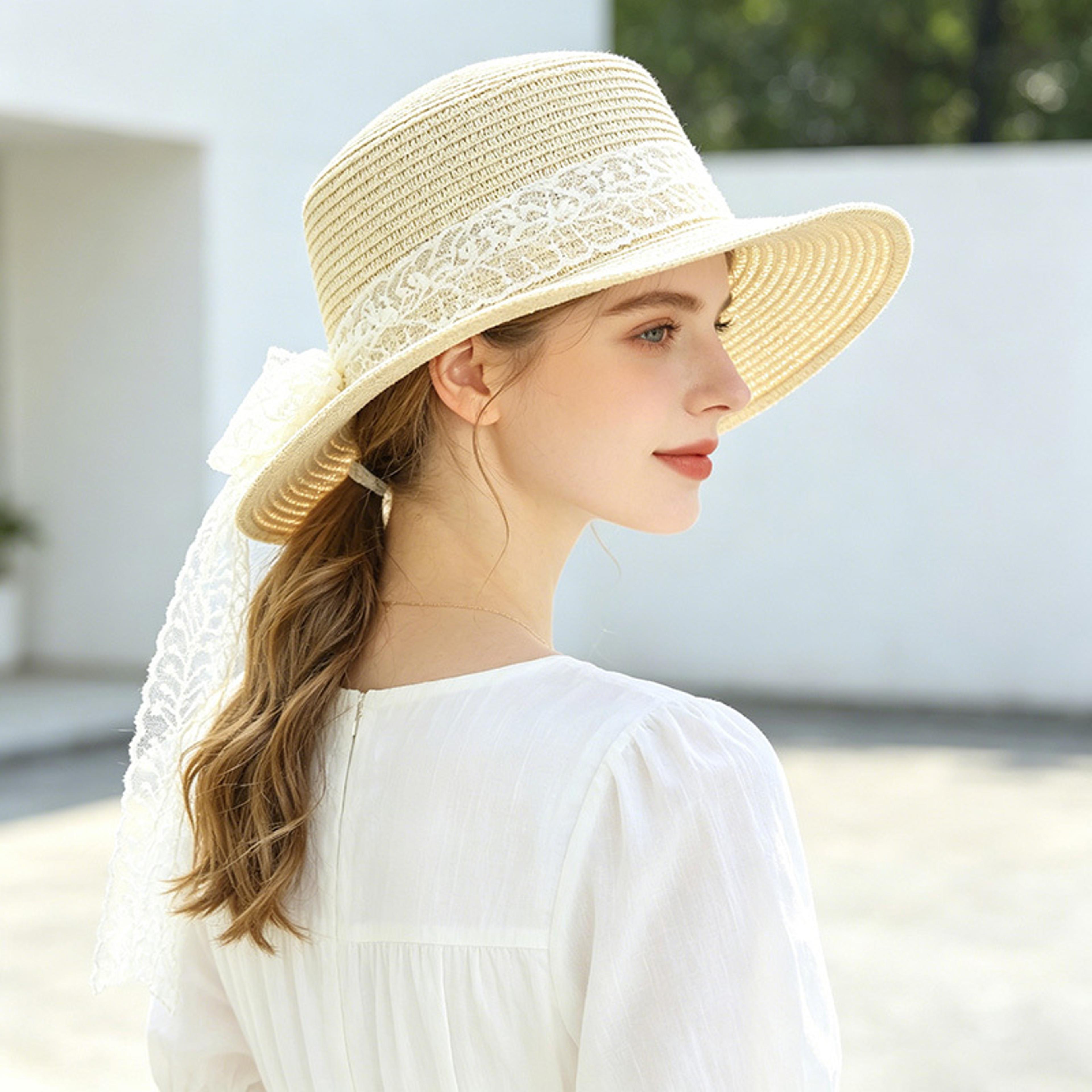 womens wide brim straw beach hat with bow
