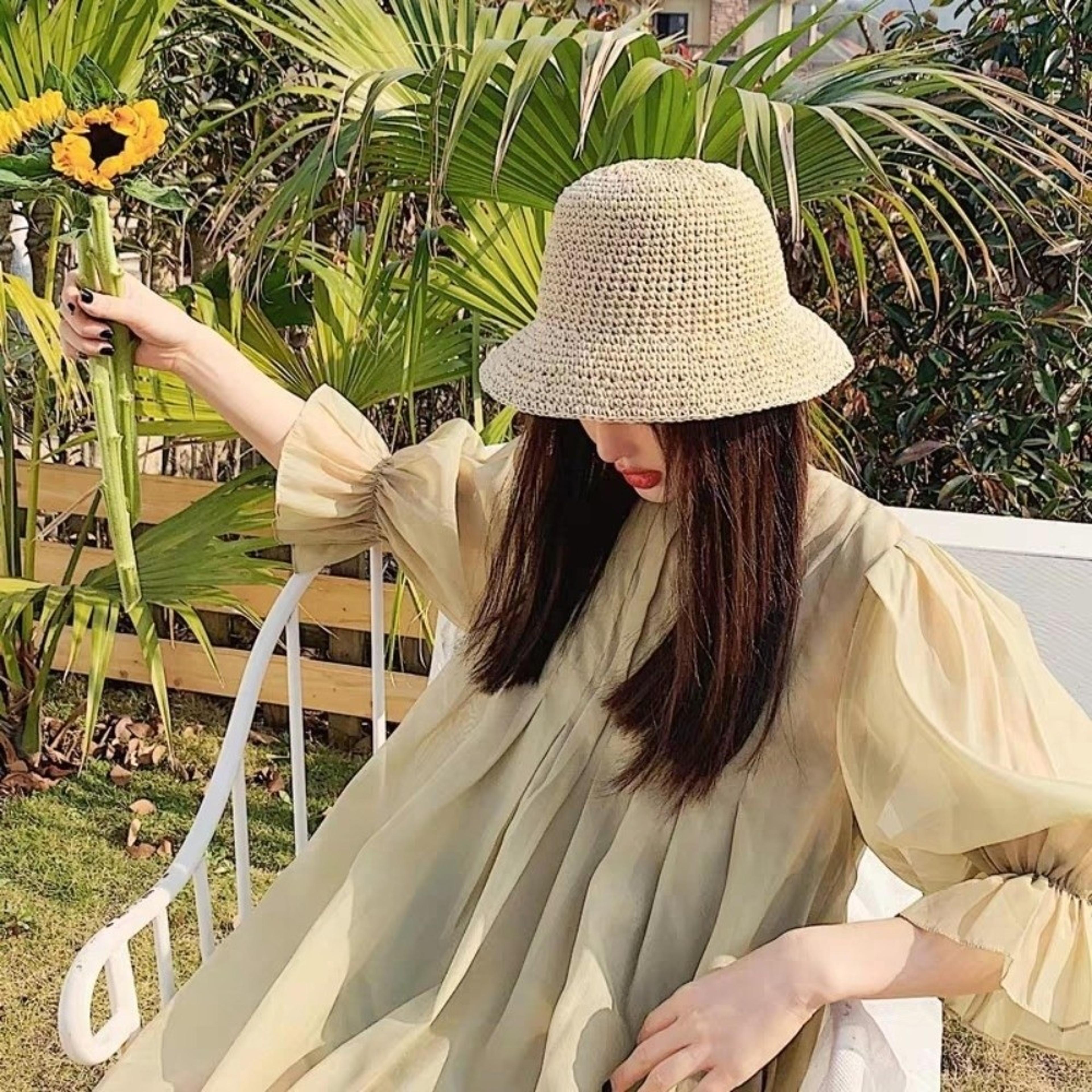 foldable korean style straw bucket hat for women