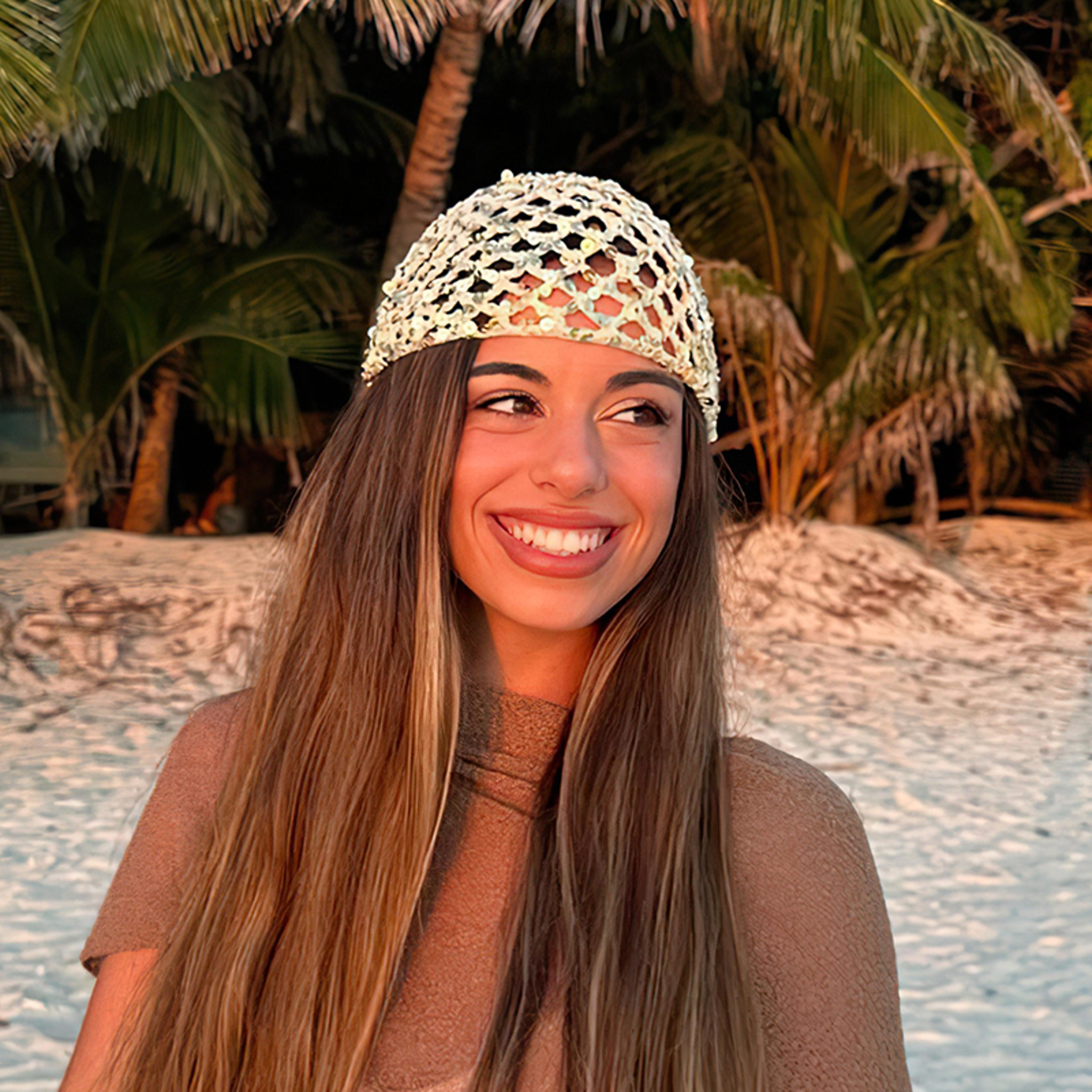 sequined crochet beanie hat for women