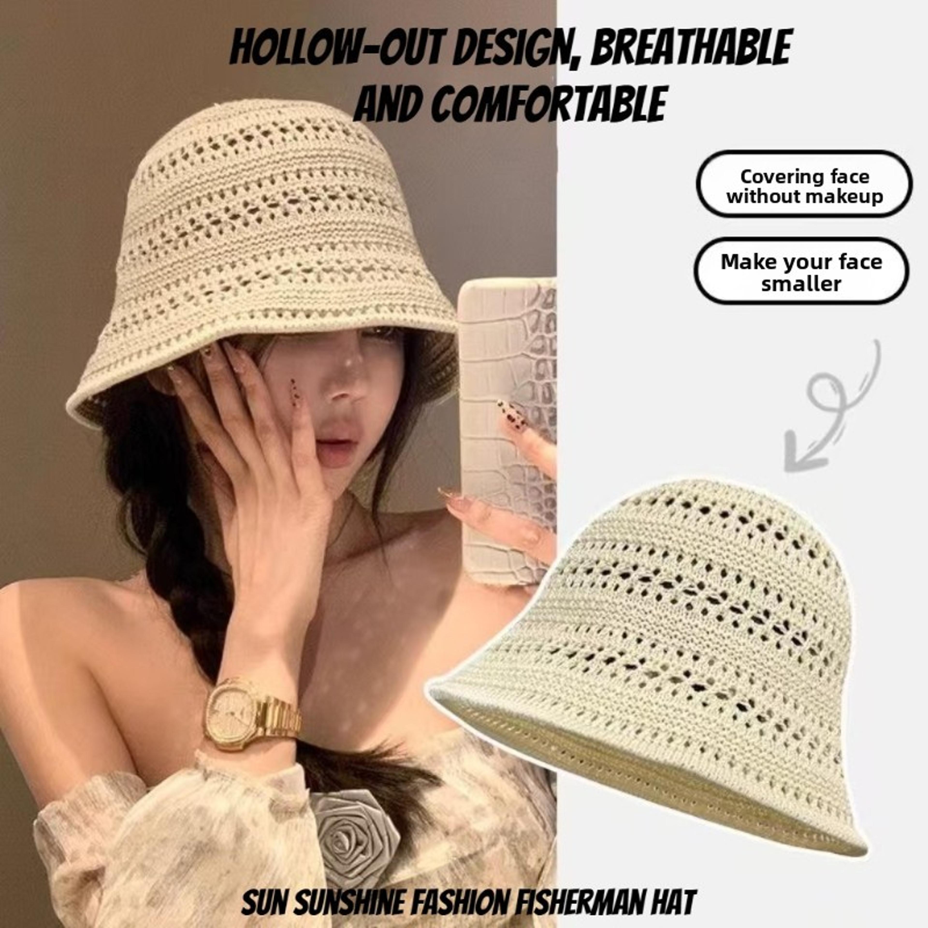 foldable crochet bucket hat for women hollow out summer beach cap