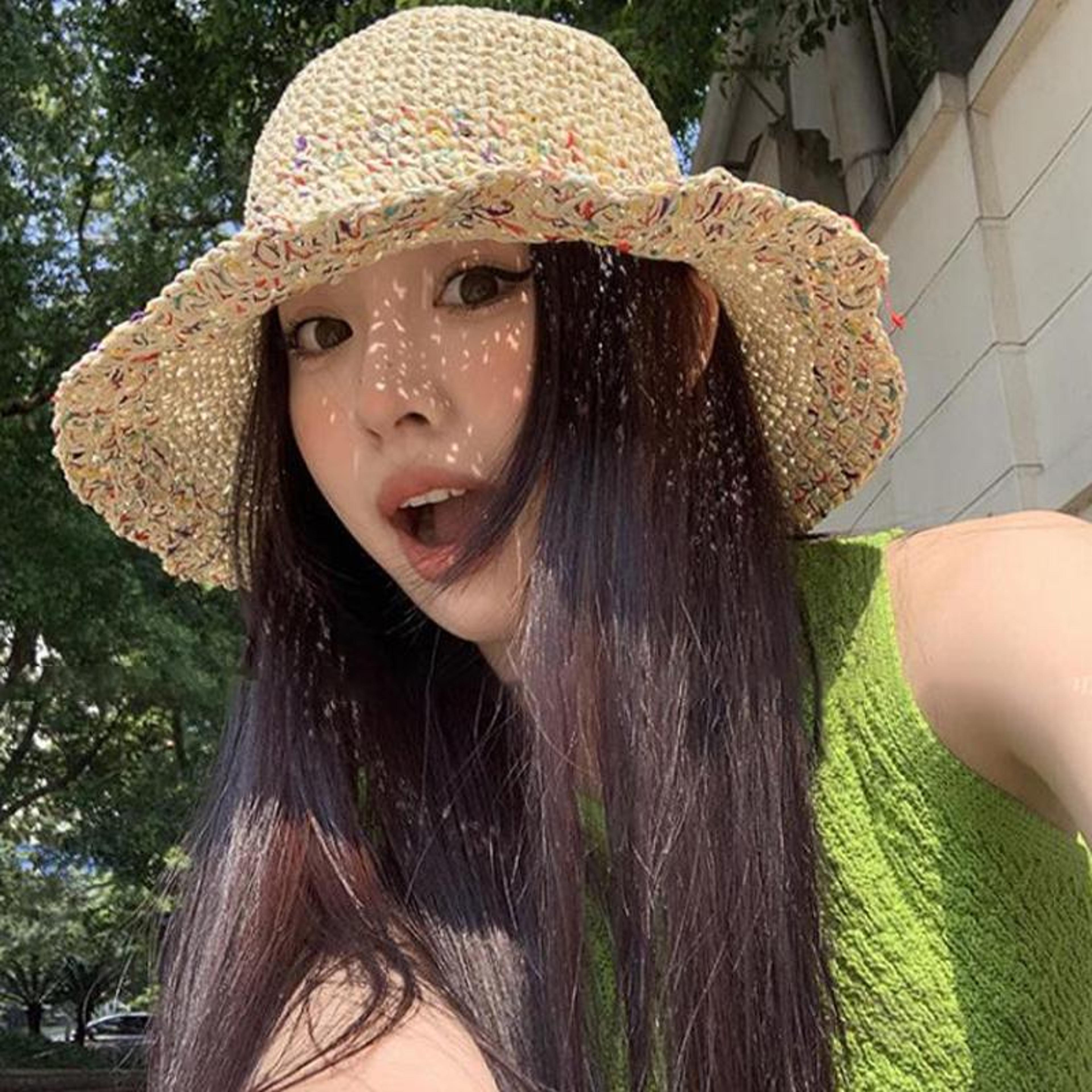 handwoven rainbow straw hat for women summer beach travel cap